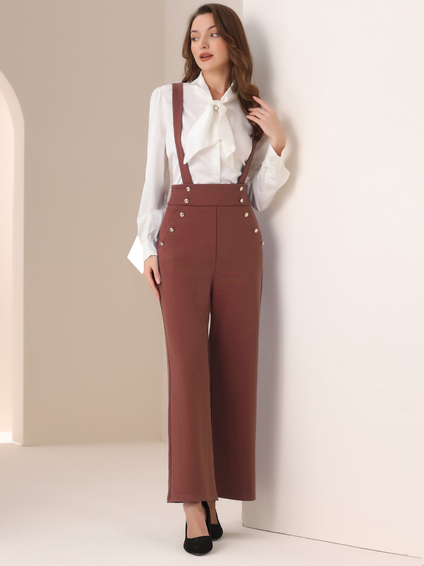 Women's Casual Office Overall Adjustable Straps Wide Leg Suspenders Jumpsuits