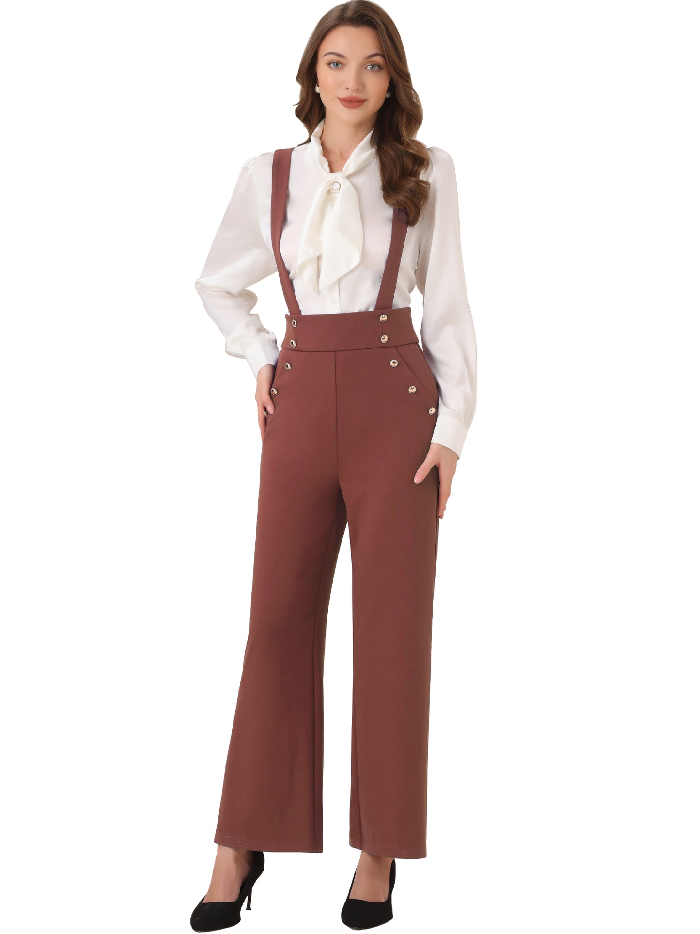 Women's Casual Office Overall Adjustable Straps Wide Leg Suspenders Jumpsuits