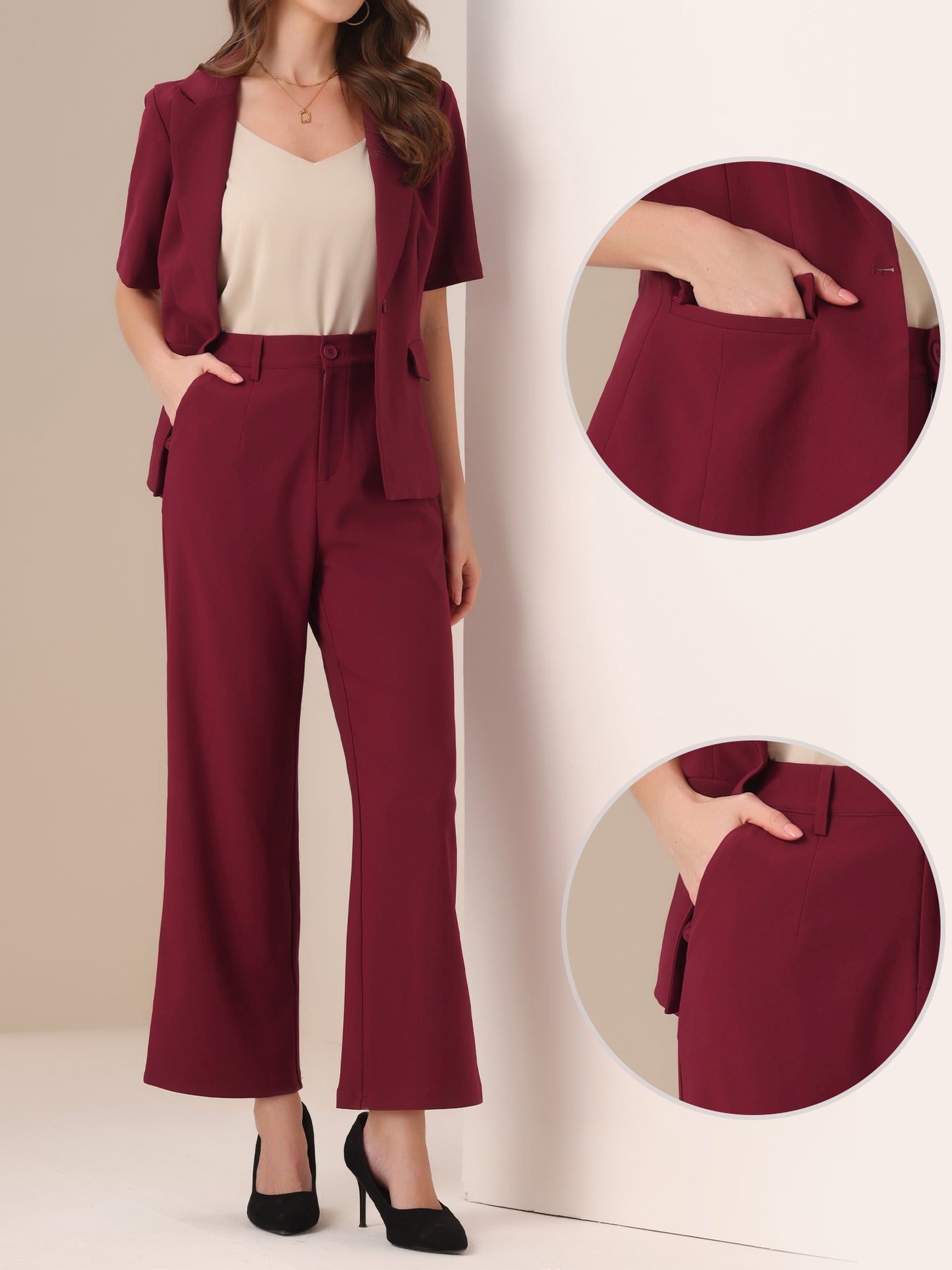 Women Business Work 2 Piece Short Sleeve Blazer Pant Suit Set