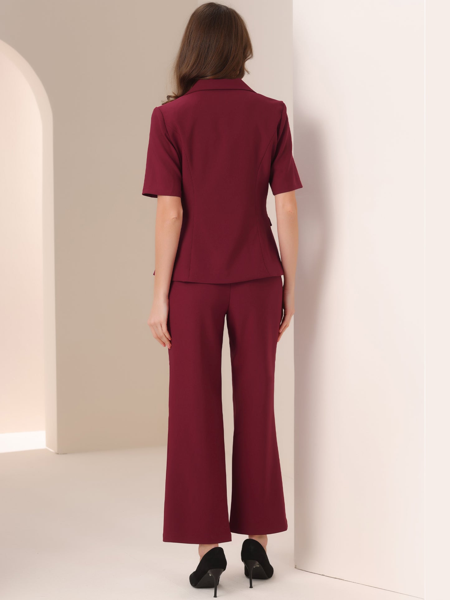 Women Business Work 2 Piece Short Sleeve Blazer Pant Suit Set