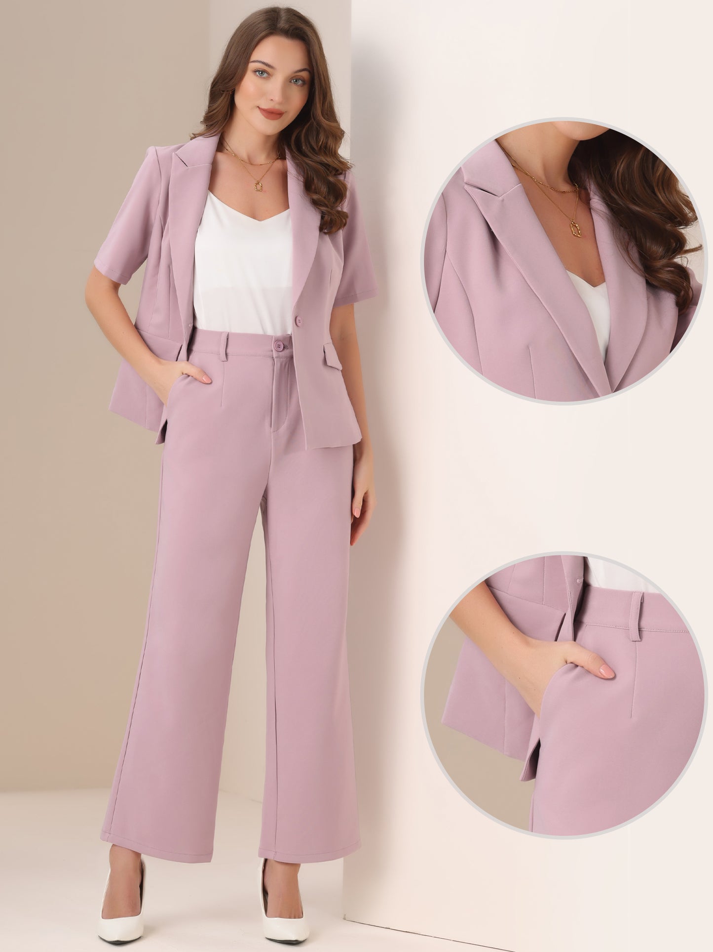 Women Business Work 2 Piece Short Sleeve Blazer Pant Suit Set