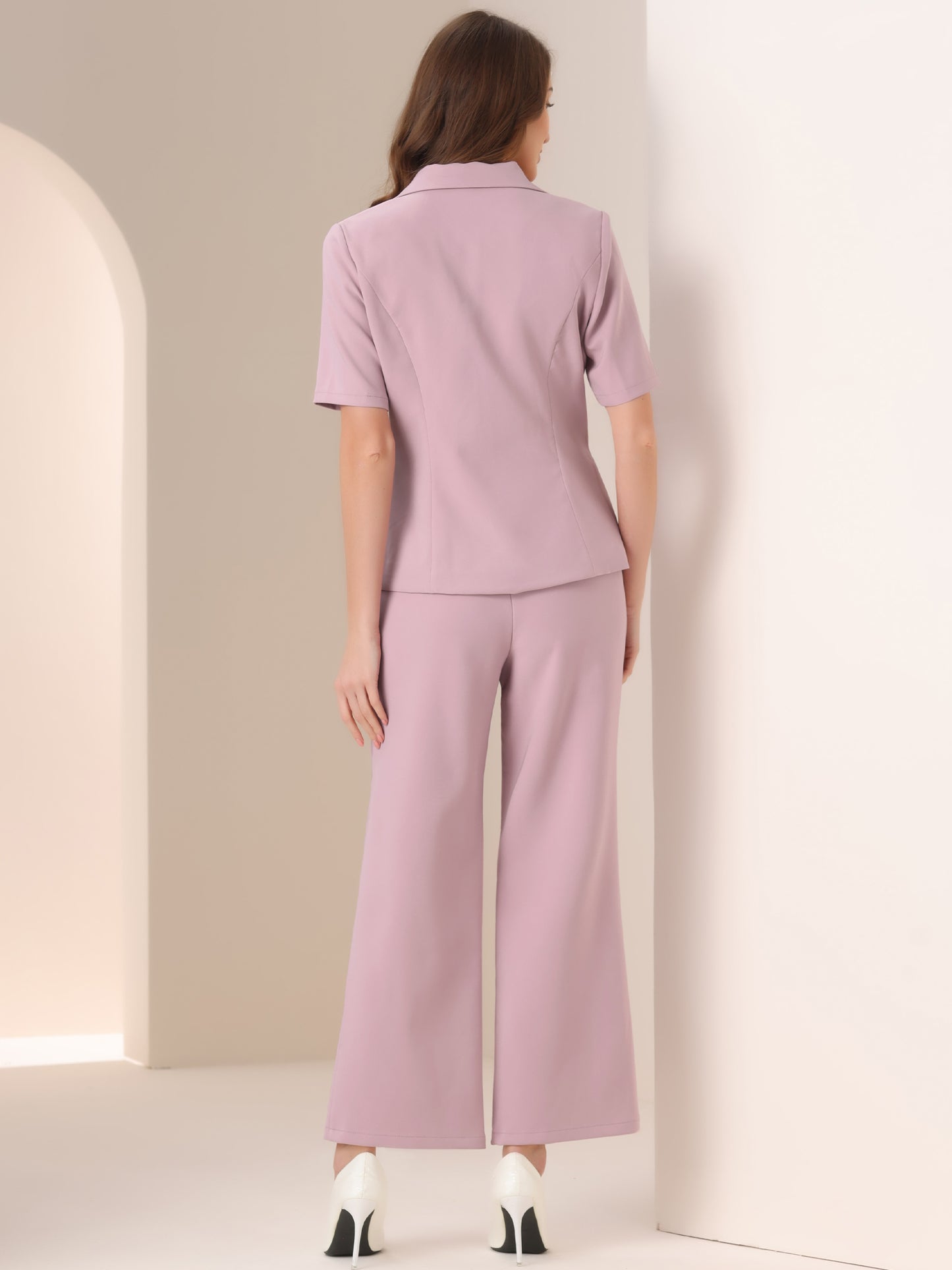 Women Business Work 2 Piece Short Sleeve Blazer Pant Suit Set