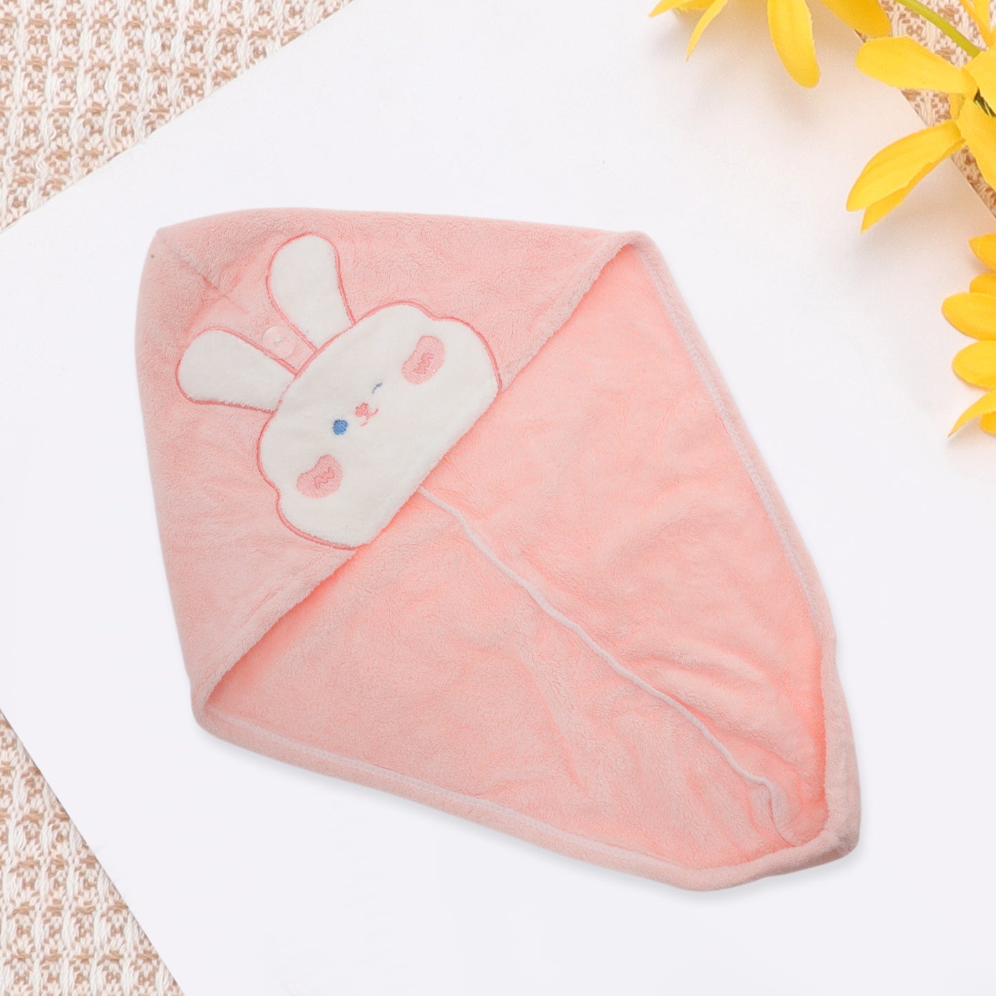 Cute Water-absorbent Rabbit Pattern Hair Towel Light Pink