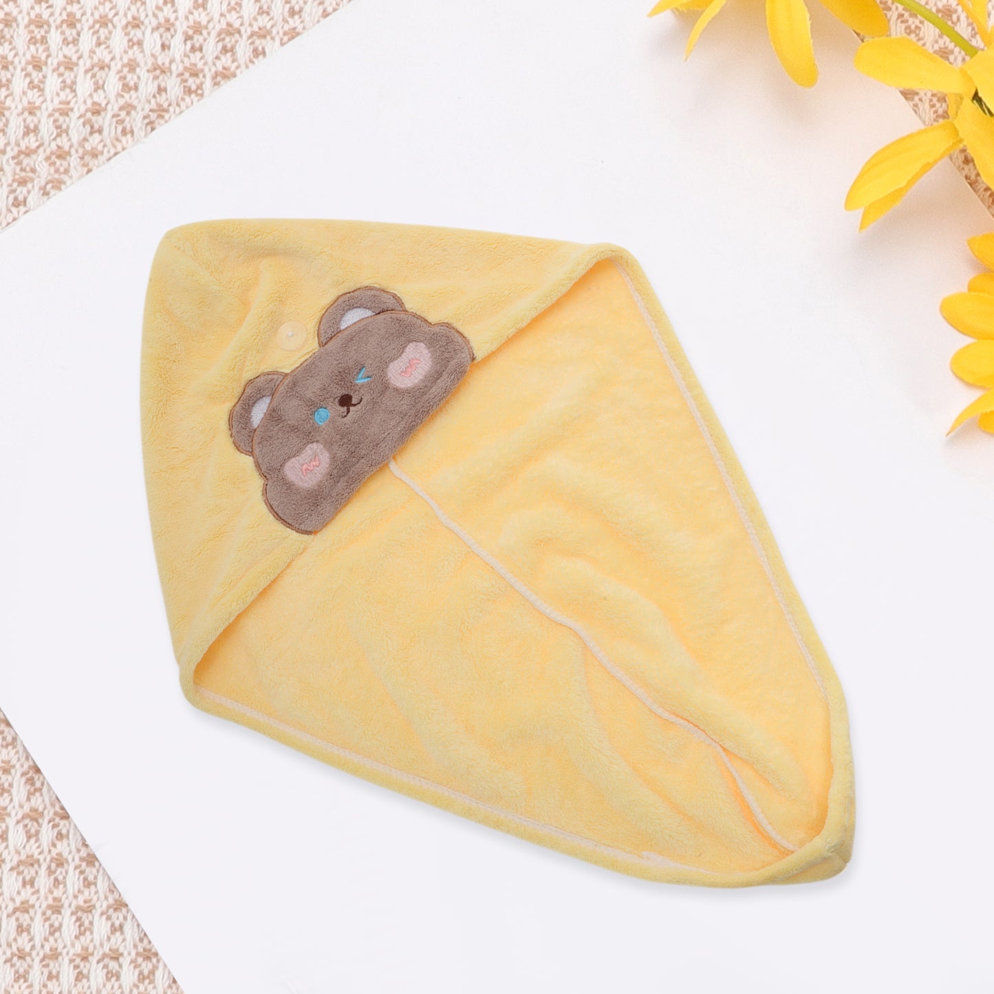 Cute Water-absorbent Bears Pattern Hair Towel Yellow