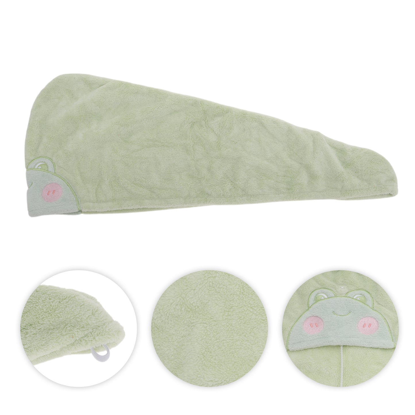 Cute Water-absorbent Frogs Pattern Hair Towel Green