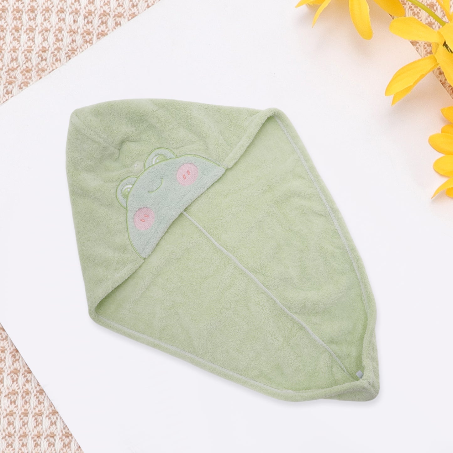 Cute Water-absorbent Frogs Pattern Hair Towel Green