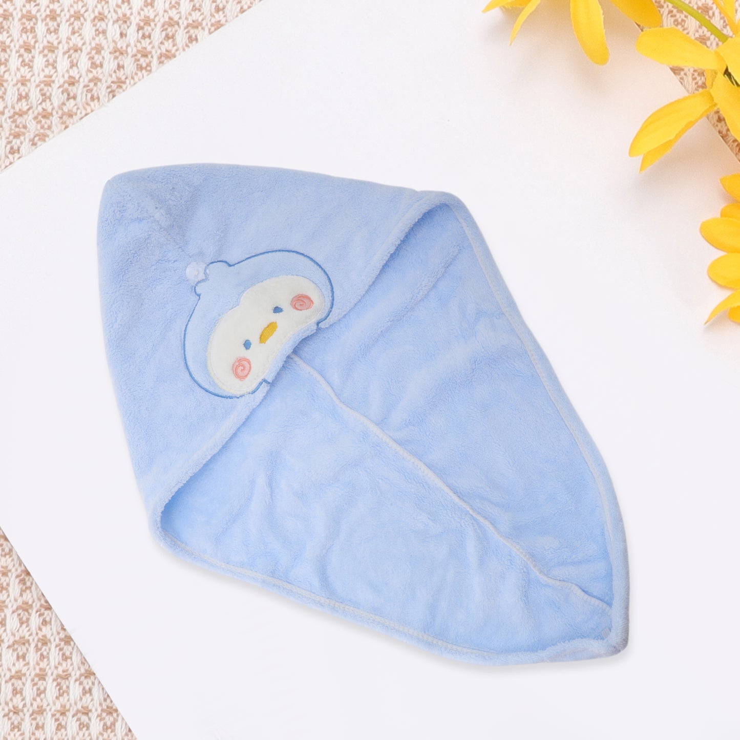Cute Water-absorbent Birds Pattern Hair Towel Blue