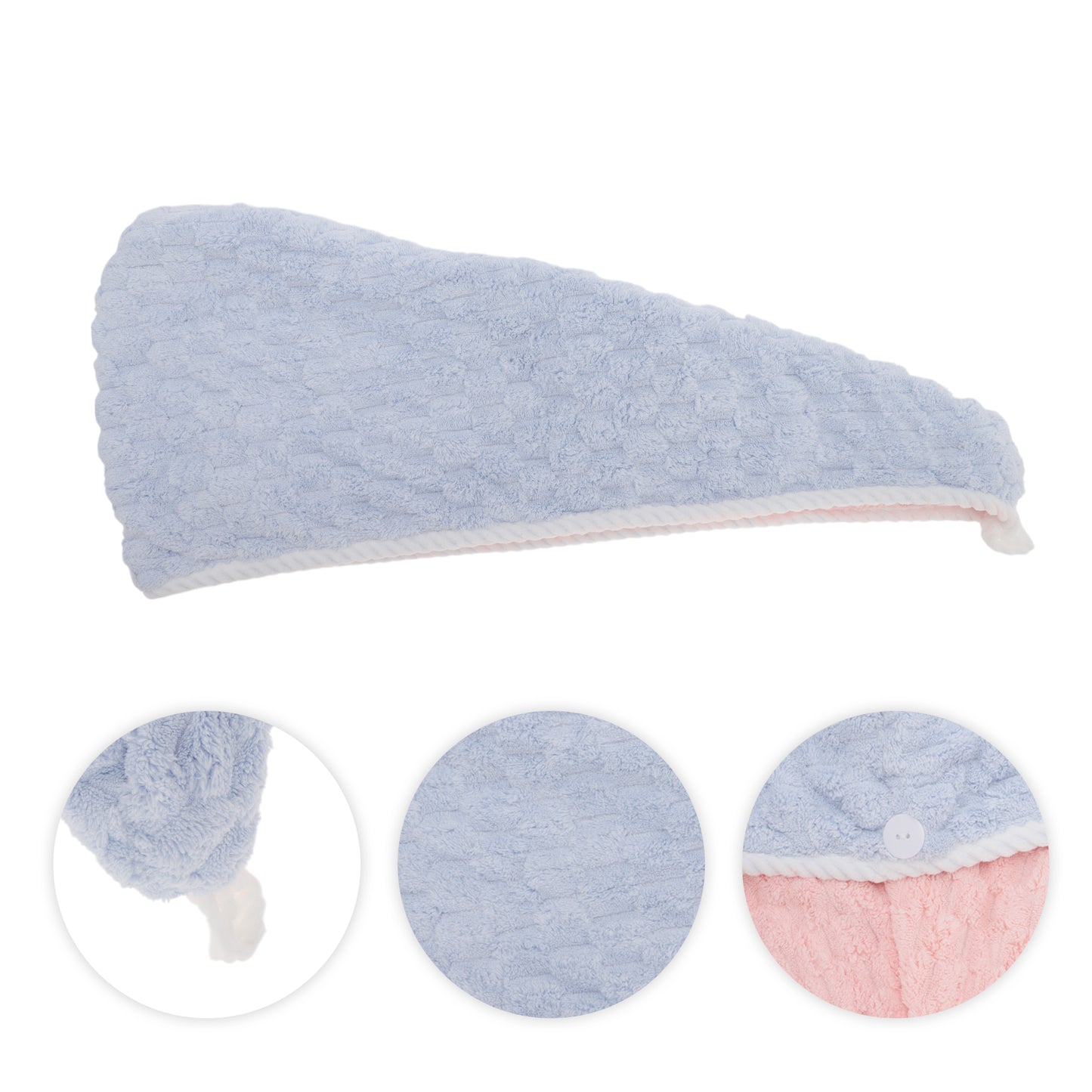 1 Pc Water-absorbent Double Layer Hair Drying Towel for Bathroom Blue, Pink