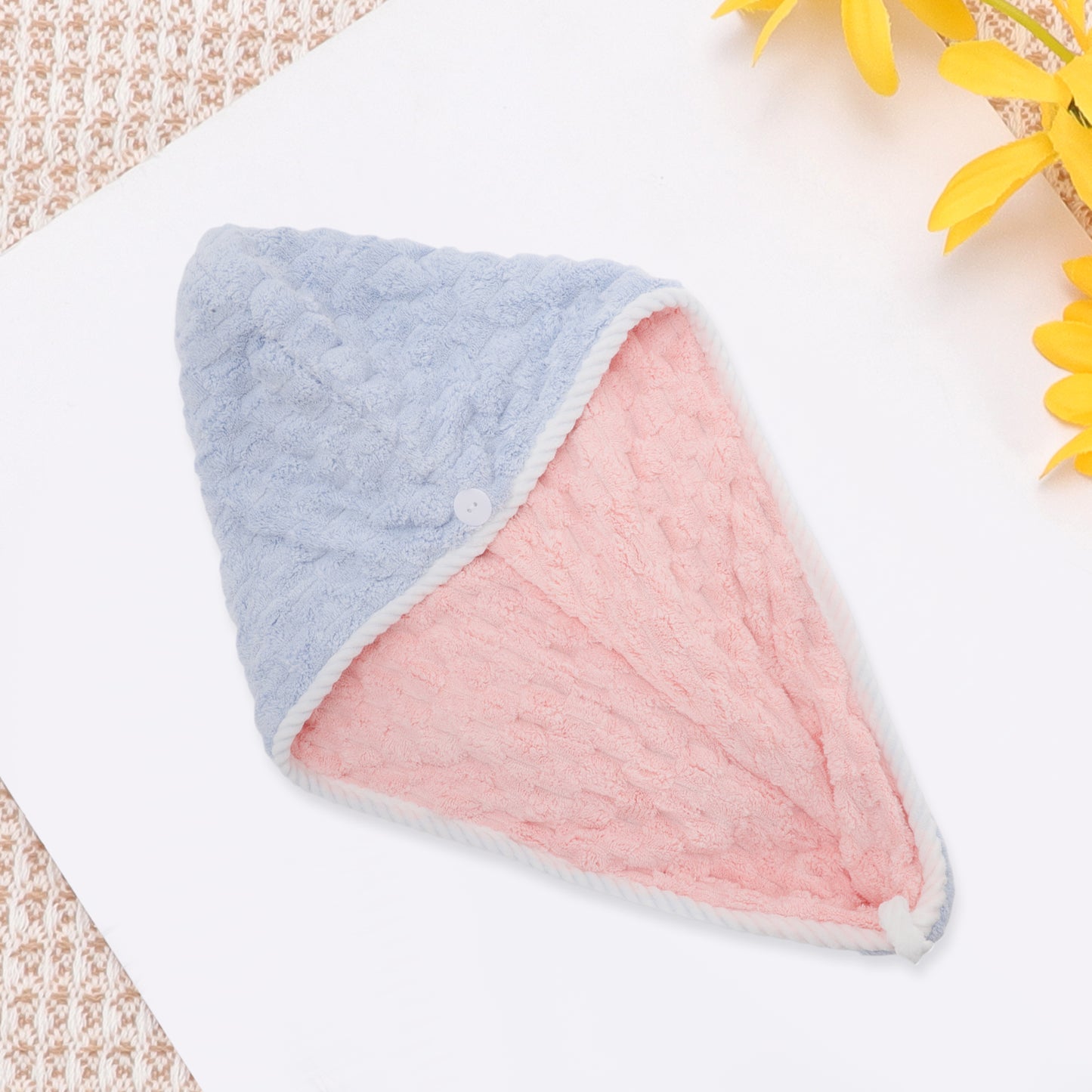 1 Pc Water-absorbent Double Layer Hair Drying Towel for Bathroom Blue, Pink