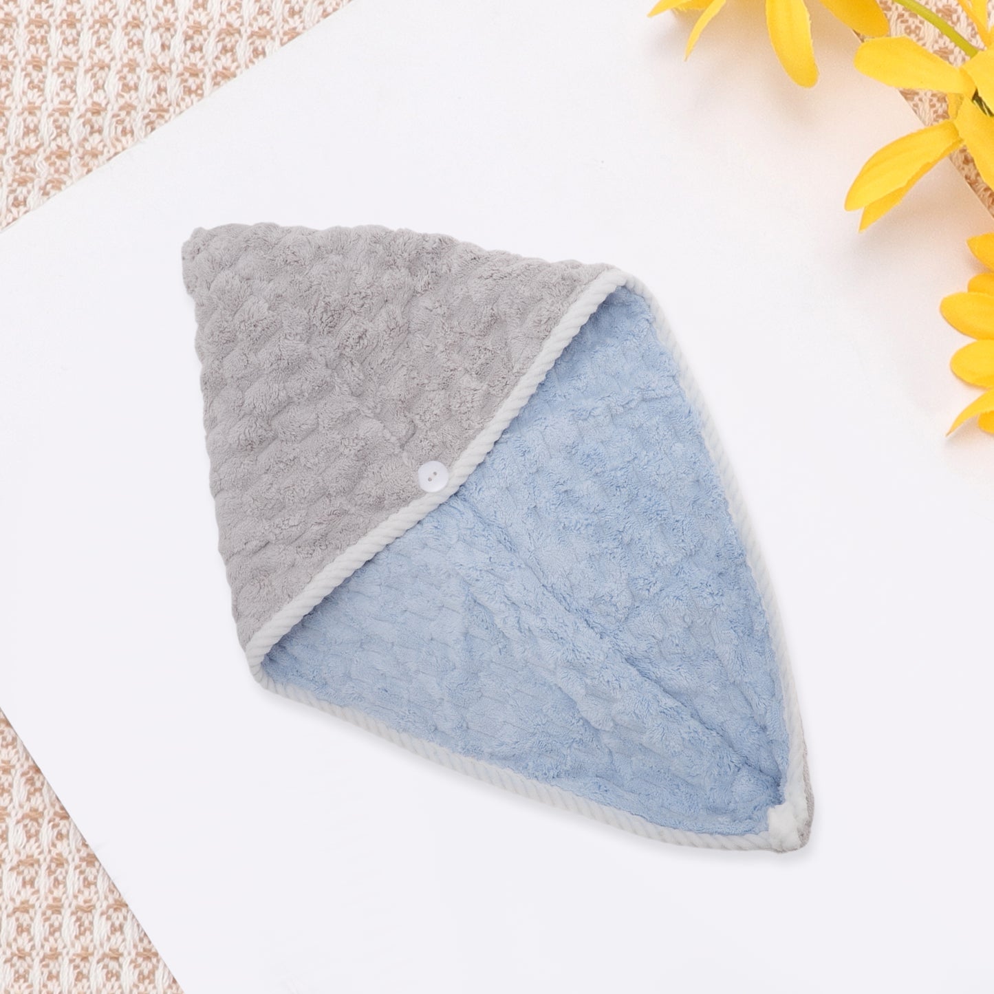 1 Pc Water-absorbent Double Layer Hair Drying Towel for Bathroom Blue, Gray