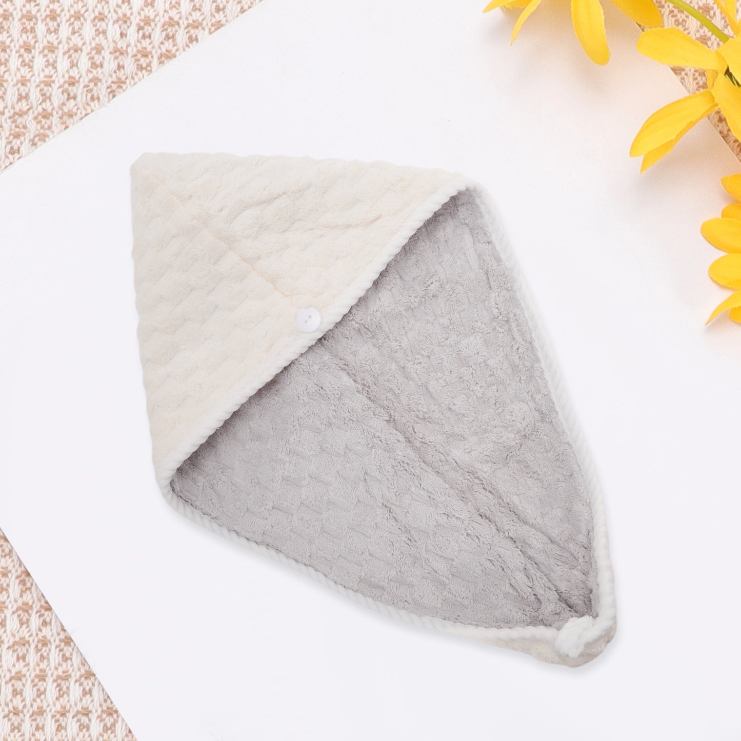 1 Pc Water-absorbent Double Layer Hair Drying Towel for Bathroom Beige, Gray