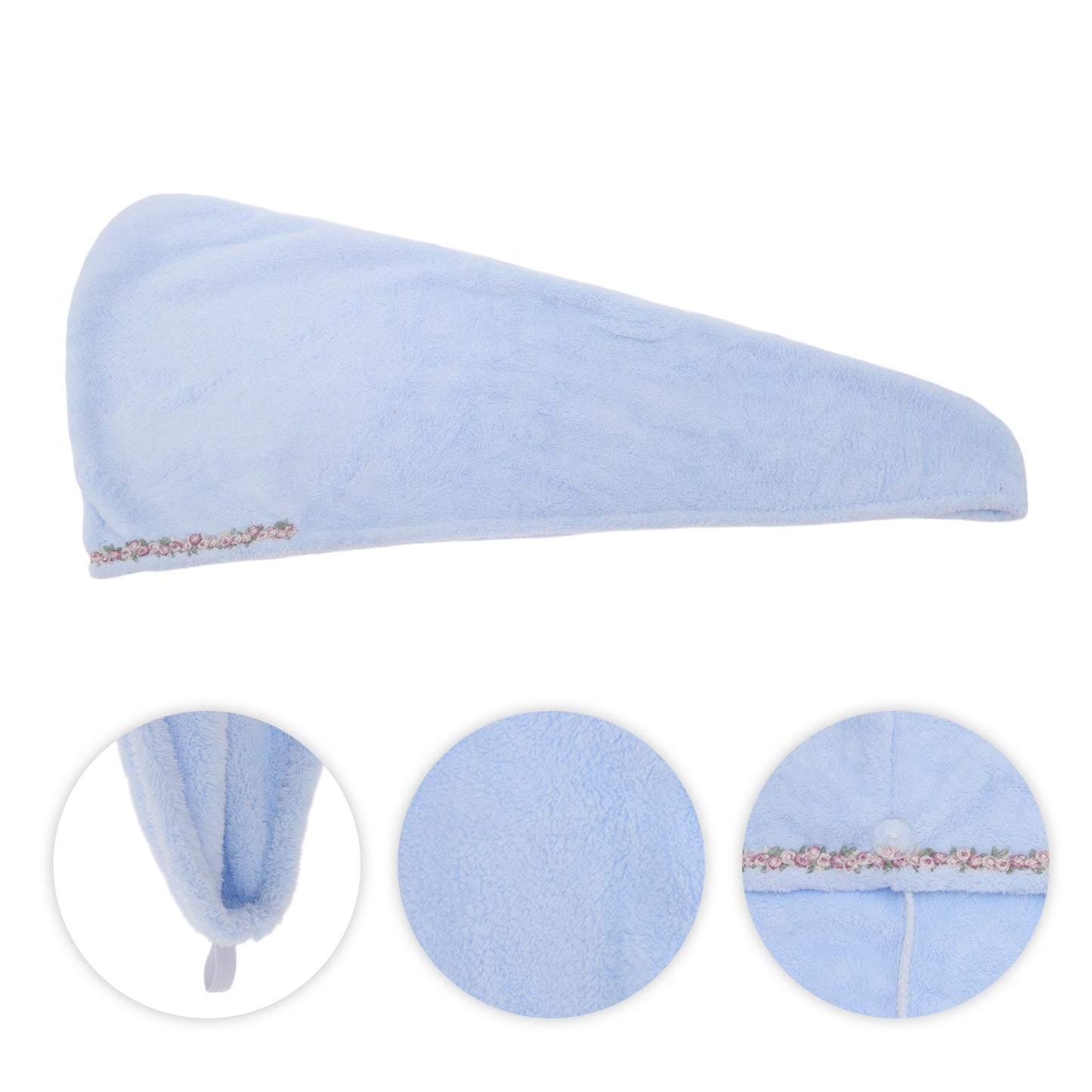 1 Pc Water-absorbent Flower Pattern Hair Drying Towel for Bathroom Light Blue