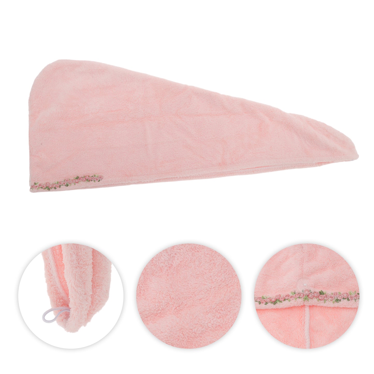 1 Pc Water-absorbent Flower Pattern Hair Drying Towel for Bathroom Light Pink