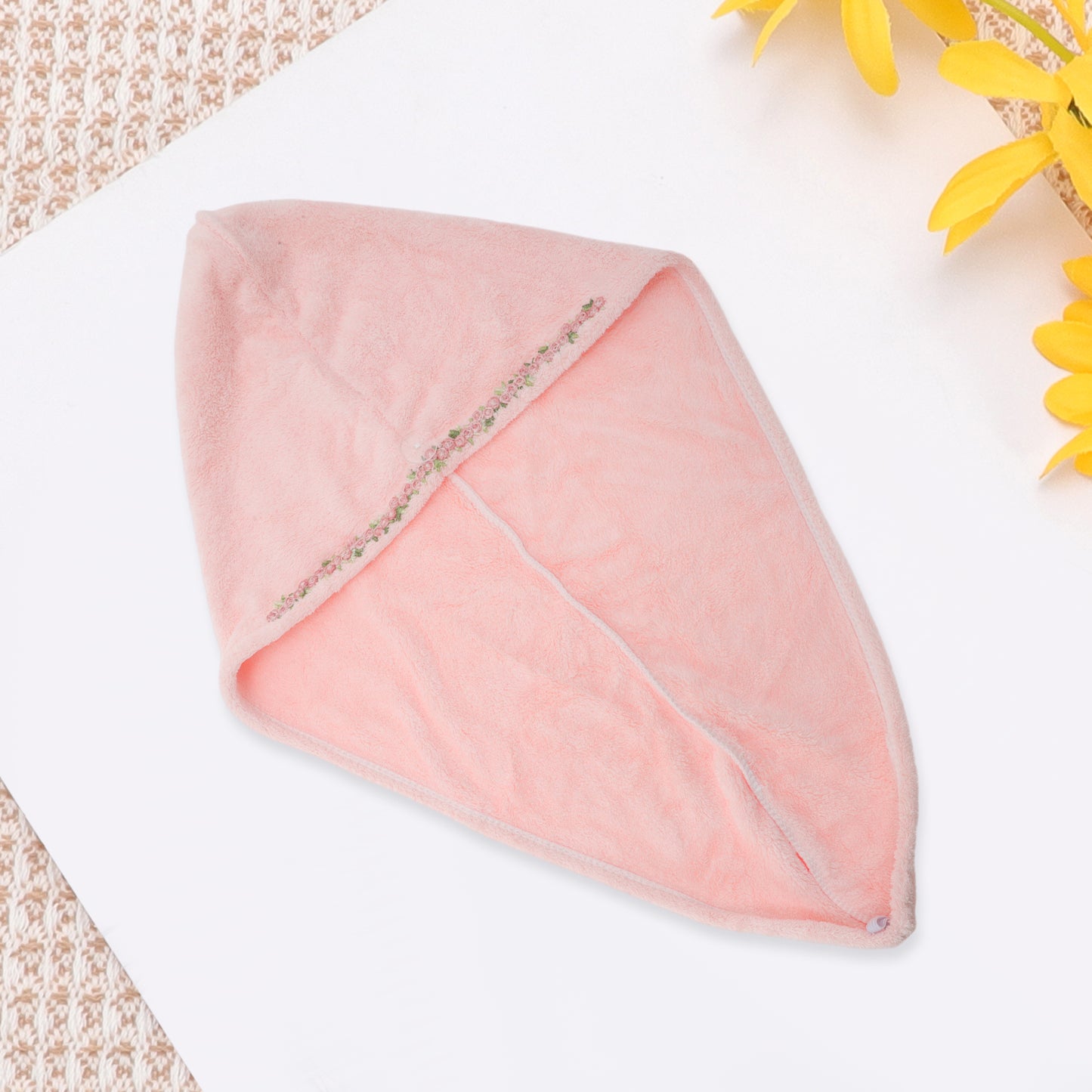 1 Pc Water-absorbent Flower Pattern Hair Drying Towel for Bathroom Light Pink