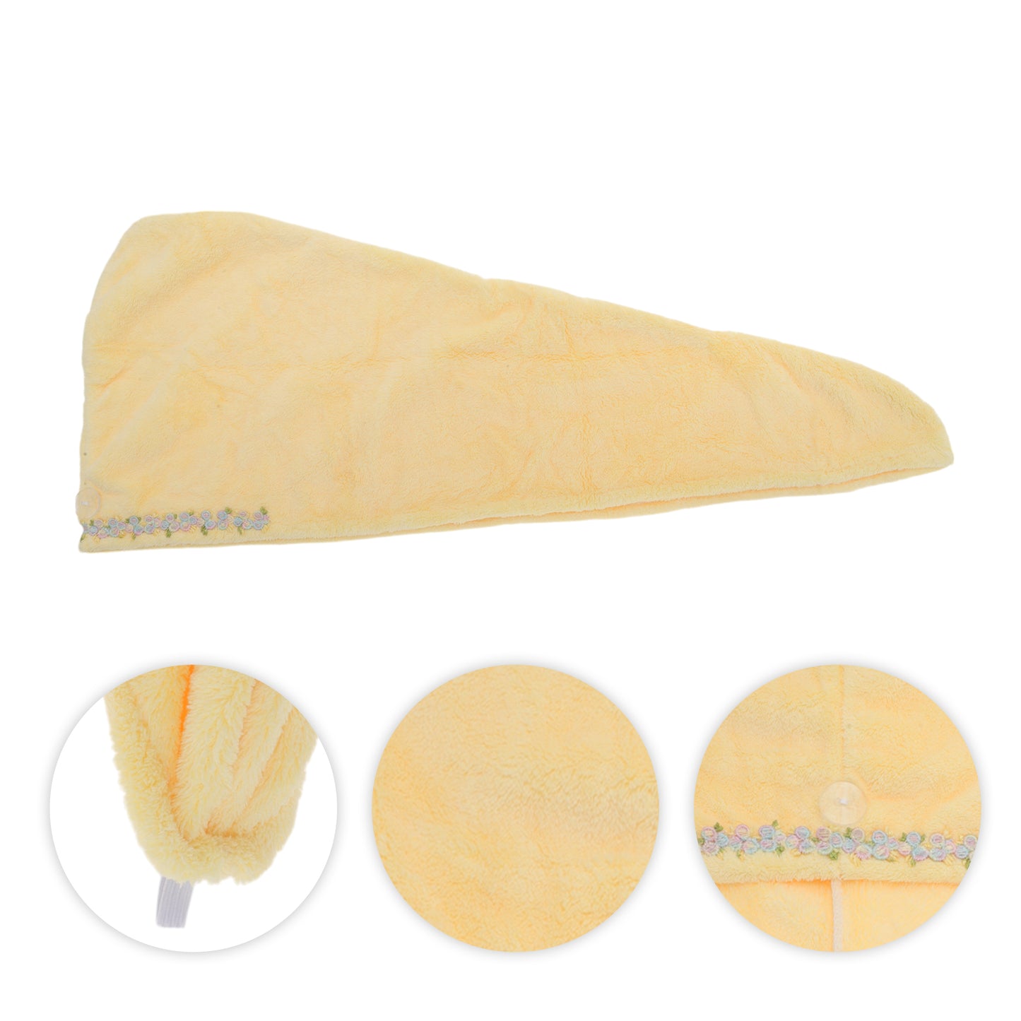 1 Pc Water-absorbent Flower Pattern Hair Drying Towel for Bathroom Light Yellow