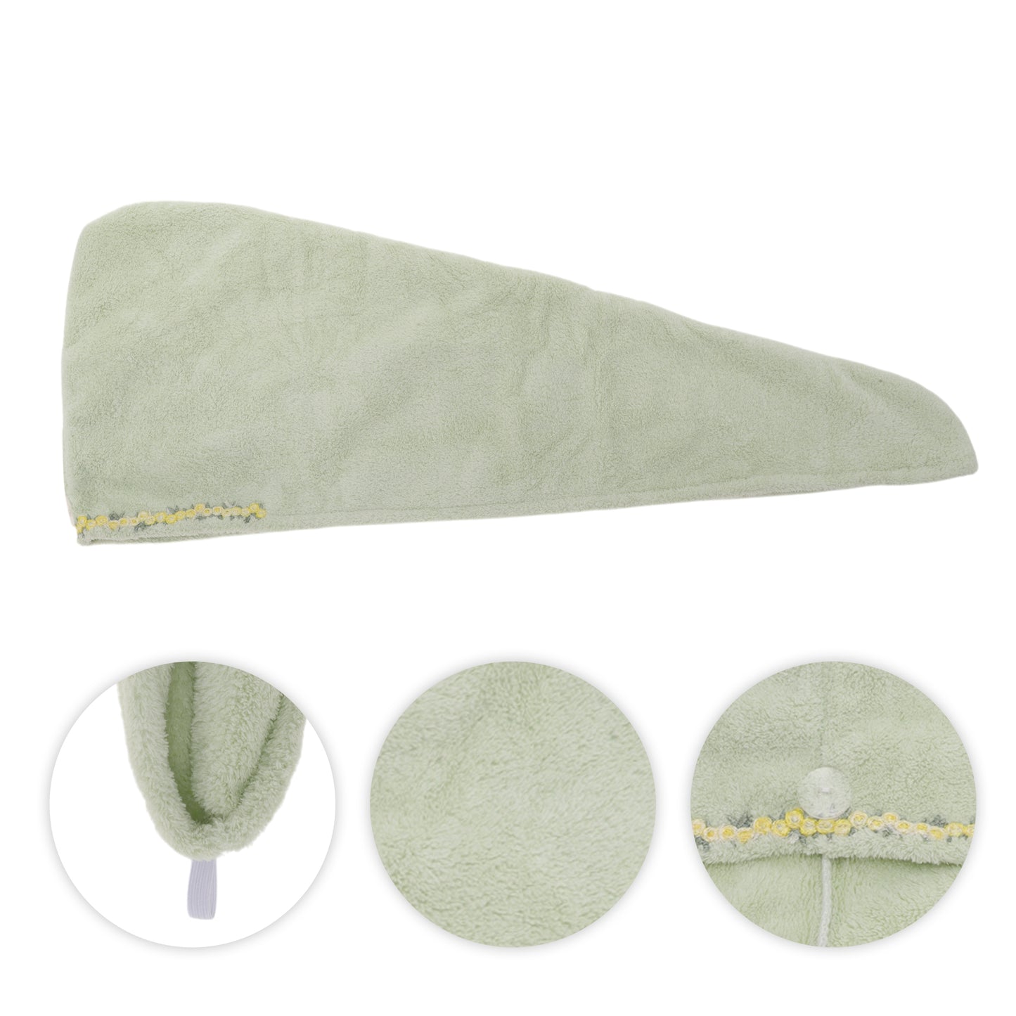 1 Pc Water-absorbent Flower Pattern Hair Drying Towel for Bathroom Green