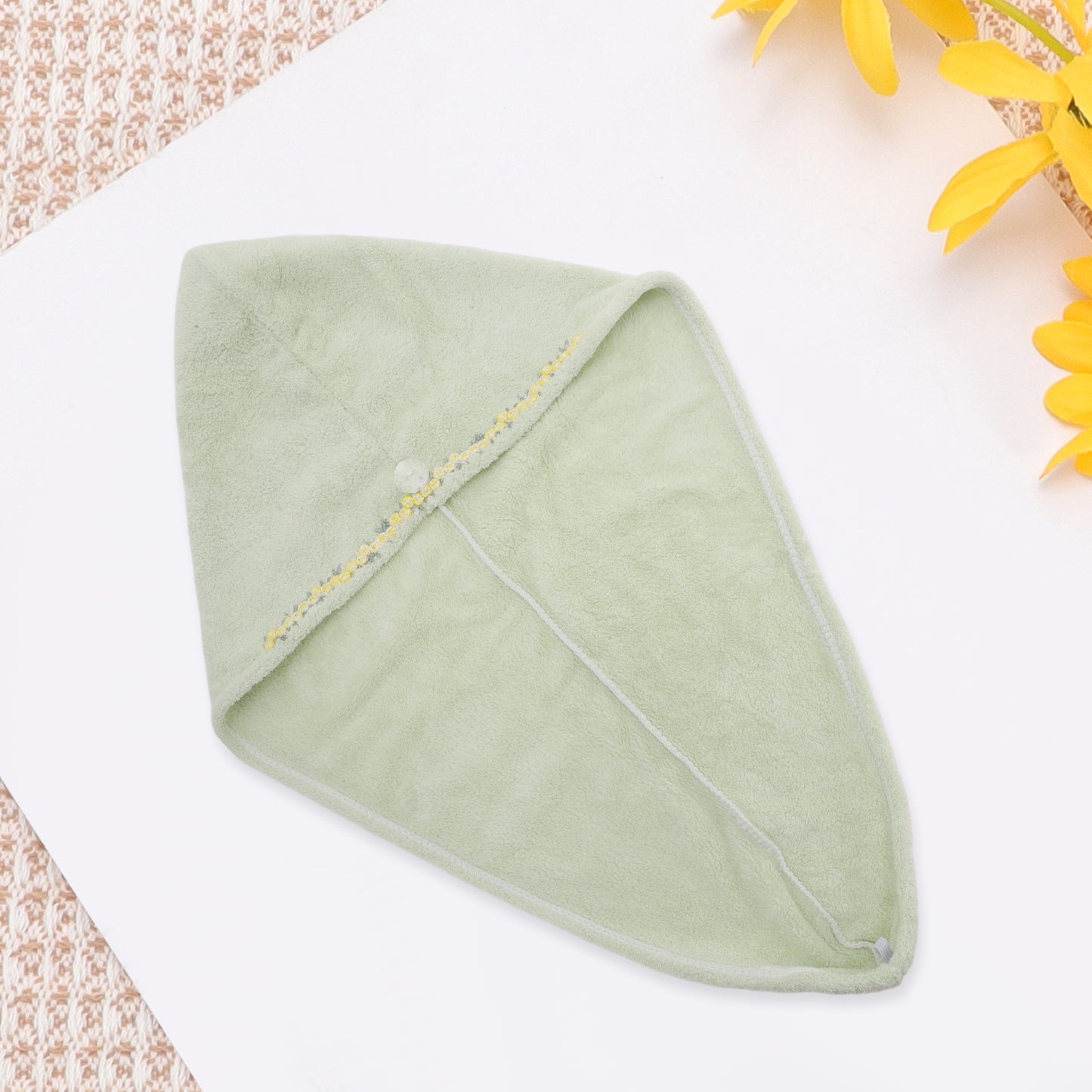 1 Pc Water-absorbent Flower Pattern Hair Drying Towel for Bathroom Green