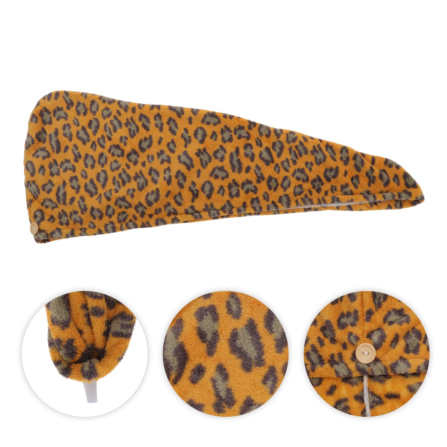 1 Pc Water-absorbent Leopard Print Hair Towel for Bathroom Yellow
