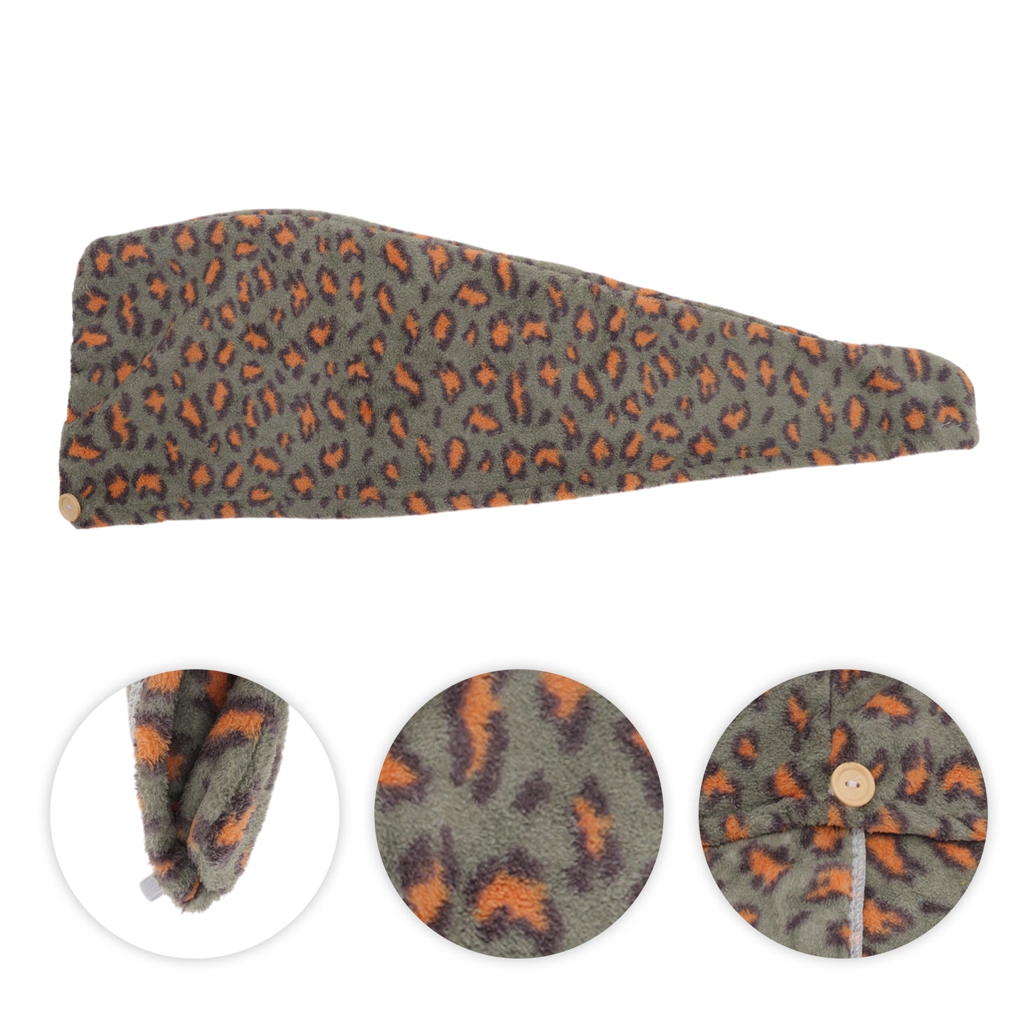 1 Pc Water-absorbent Leopard Print Hair Towel for Bathroom Light Green