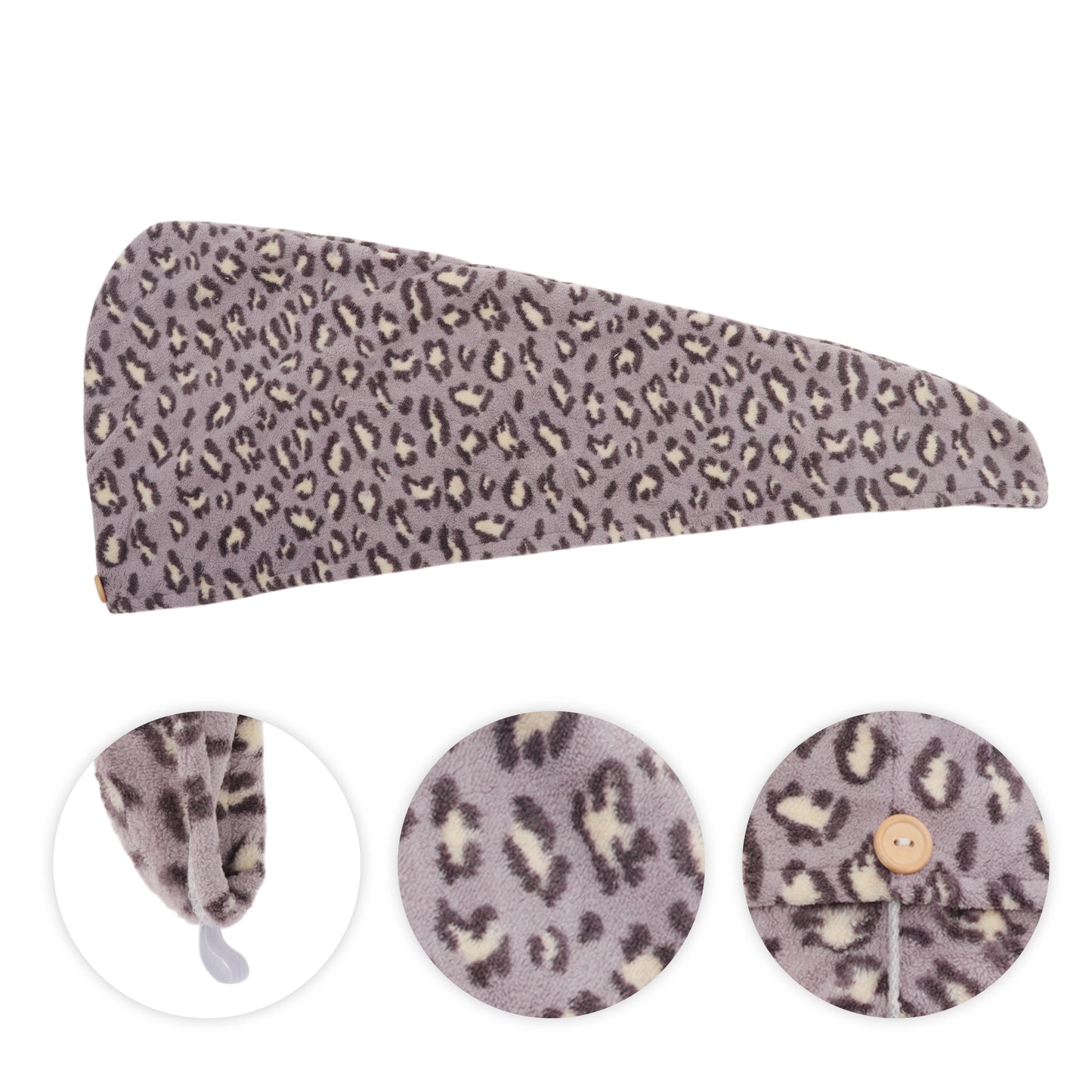 1 Pc Water-absorbent Leopard Print Hair Towel for Bathroom Light Purple