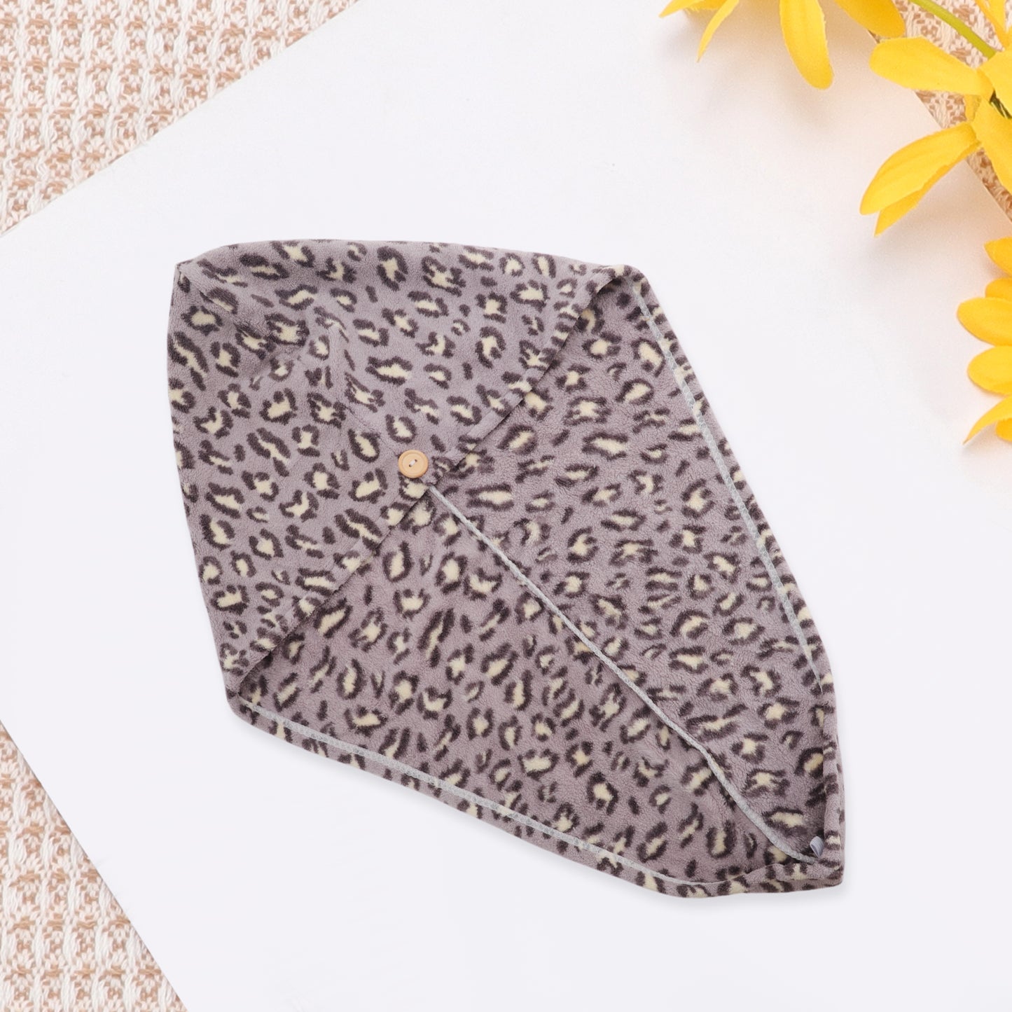 1 Pc Water-absorbent Leopard Print Hair Towel for Bathroom Light Purple