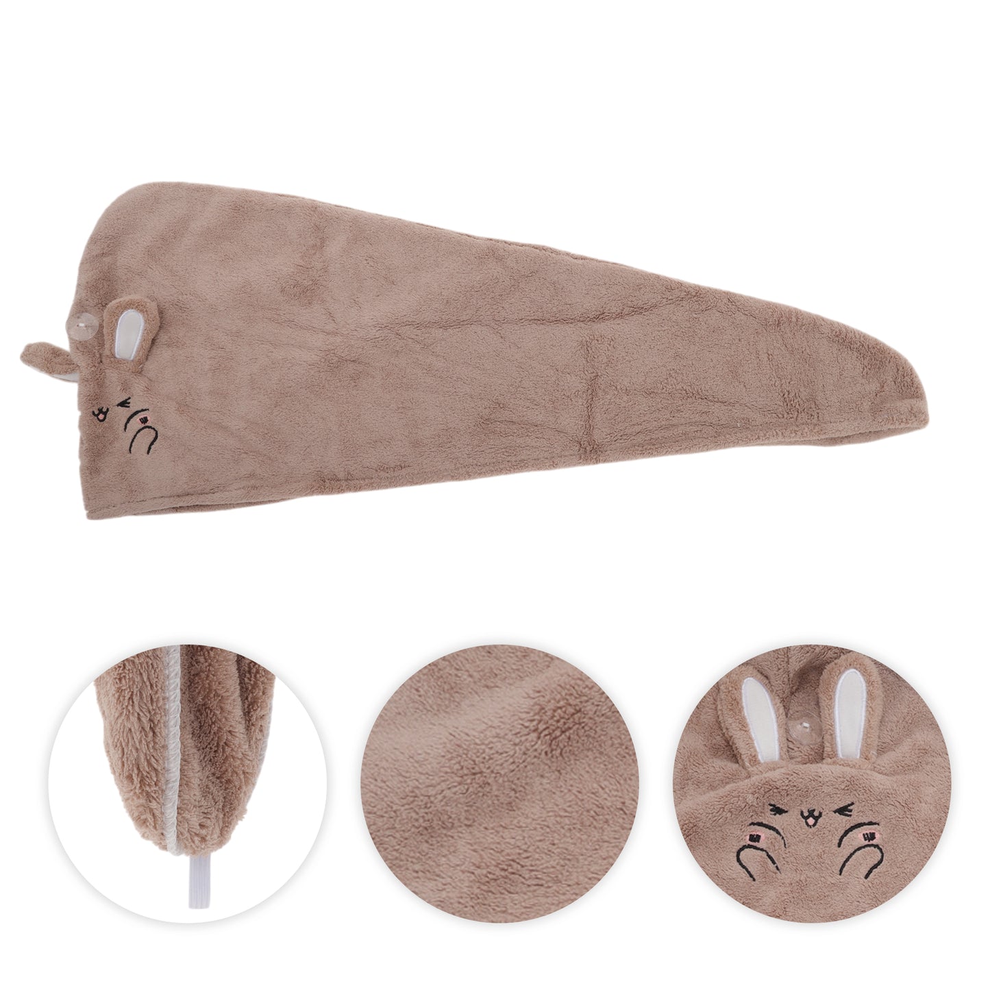 1 Pc Water-absorbent Rabbit Ears Hair Drying Towel for Bathroom Light Brown