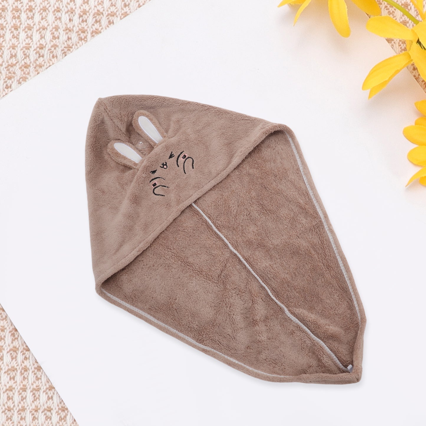 1 Pc Water-absorbent Rabbit Ears Hair Drying Towel for Bathroom Light Brown