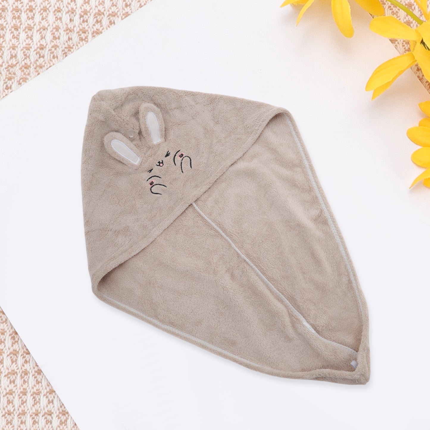 1 Pc Water-absorbent Rabbit Ears Hair Drying Towel for Bathroom Camel