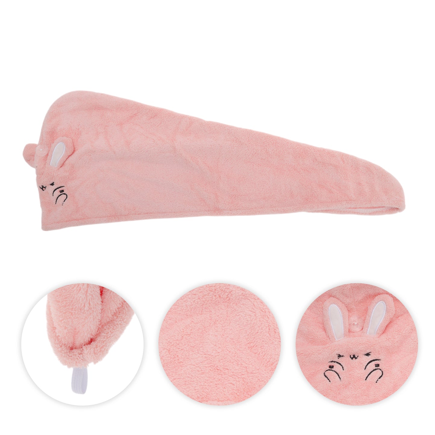 1 Pc Water-absorbent Rabbit Ears Hair Drying Towel for Bathroom Light Pink