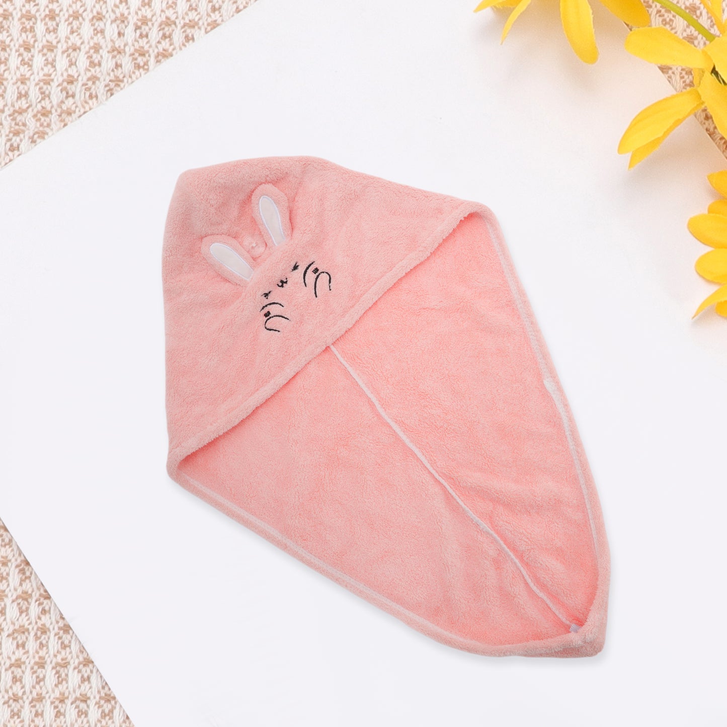 1 Pc Water-absorbent Rabbit Ears Hair Drying Towel for Bathroom Light Pink