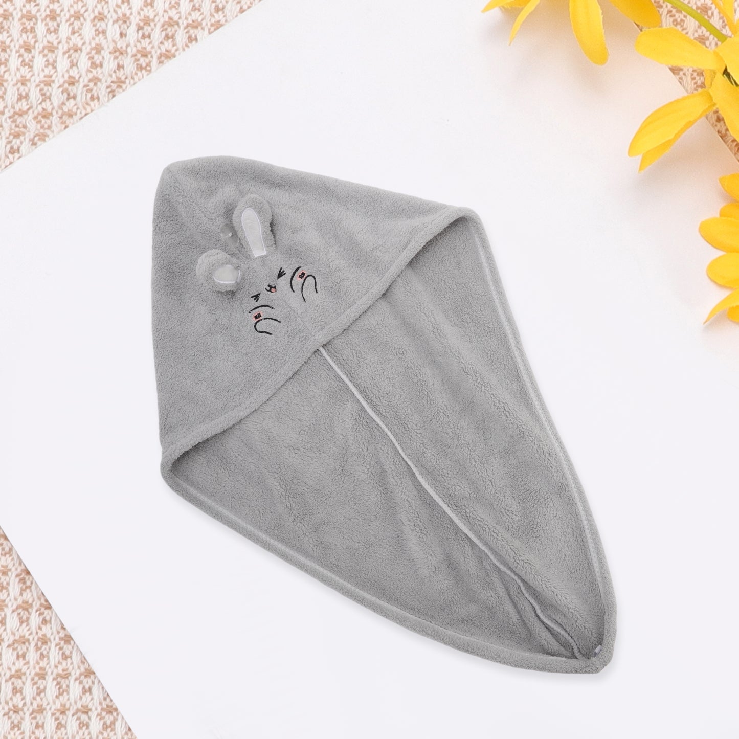 1 Pc Water-absorbent Rabbit Ears Hair Drying Towel for Bathroom Gray