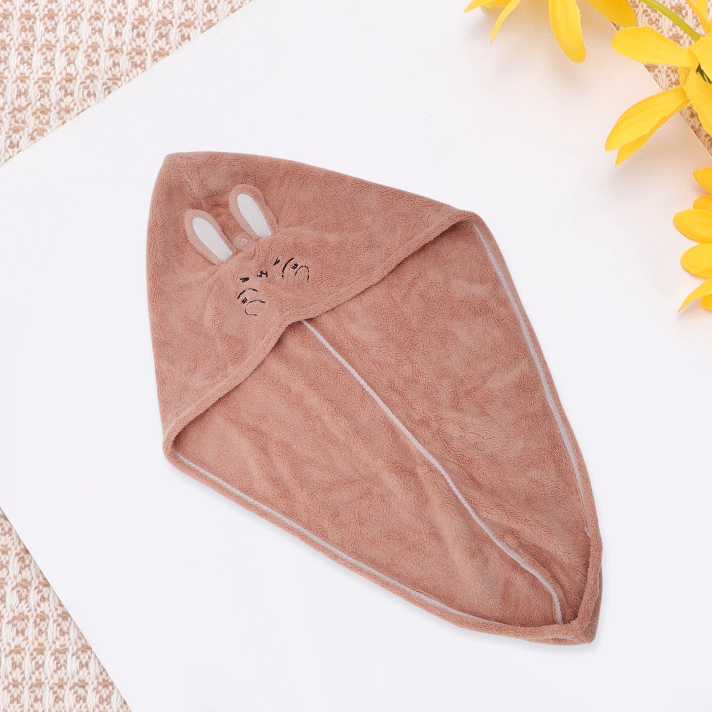 1 Pc Water-absorbent Rabbit Ears Hair Drying Towel for Bathroom Pink