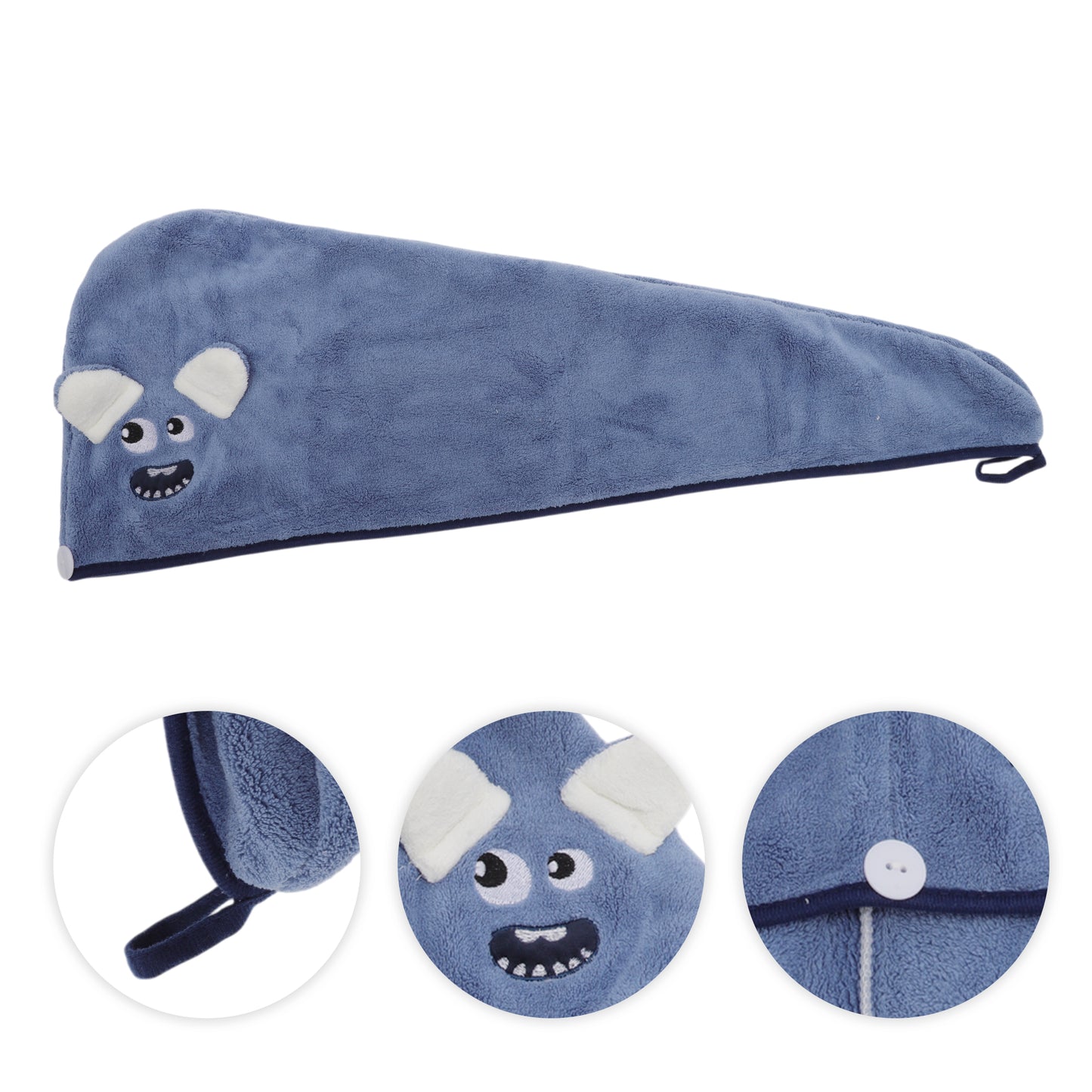 1 Pc Soft Cute Cartoon Pattern Hair Drying Towel for Bathroom Blue