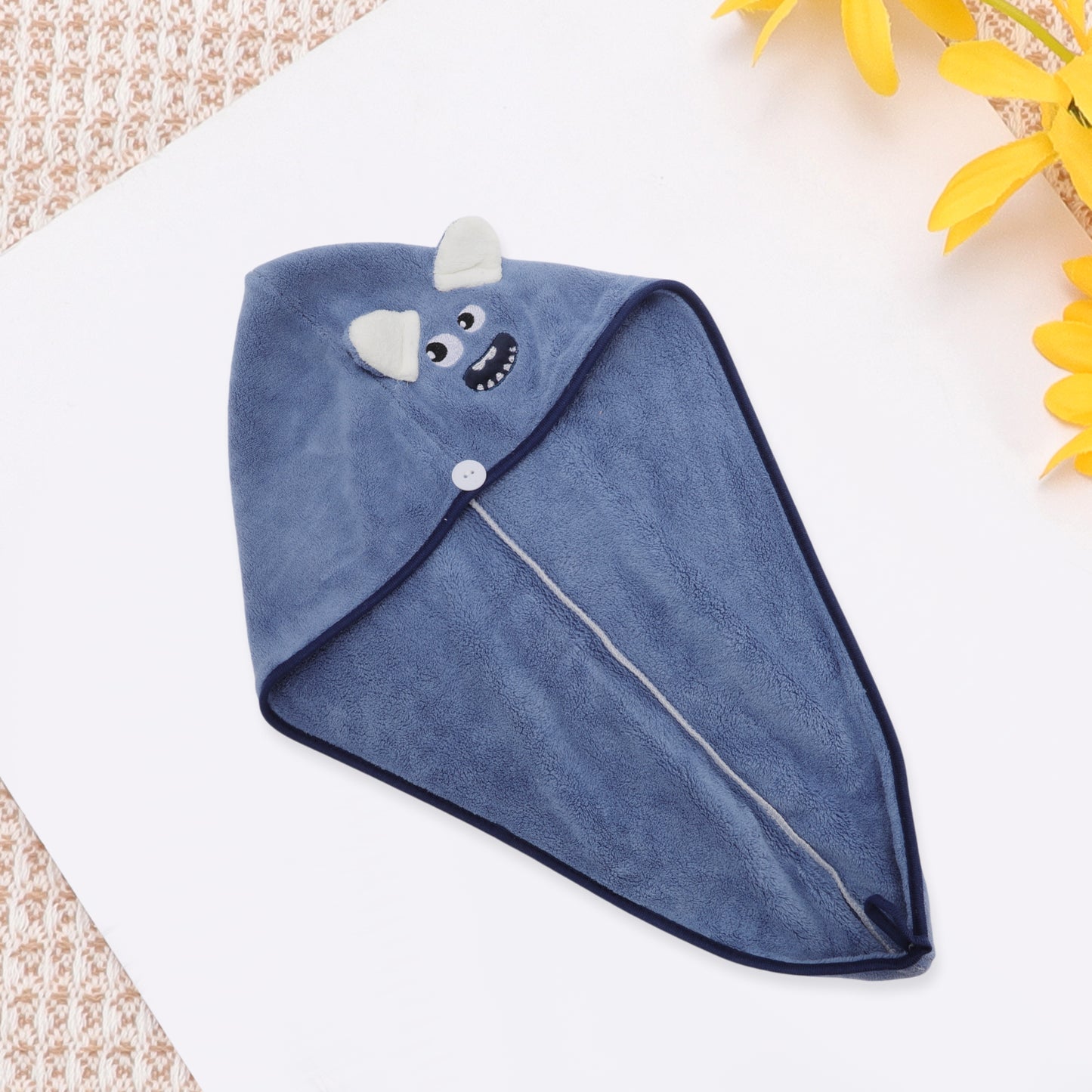 1 Pc Soft Cute Cartoon Pattern Hair Drying Towel for Bathroom Blue