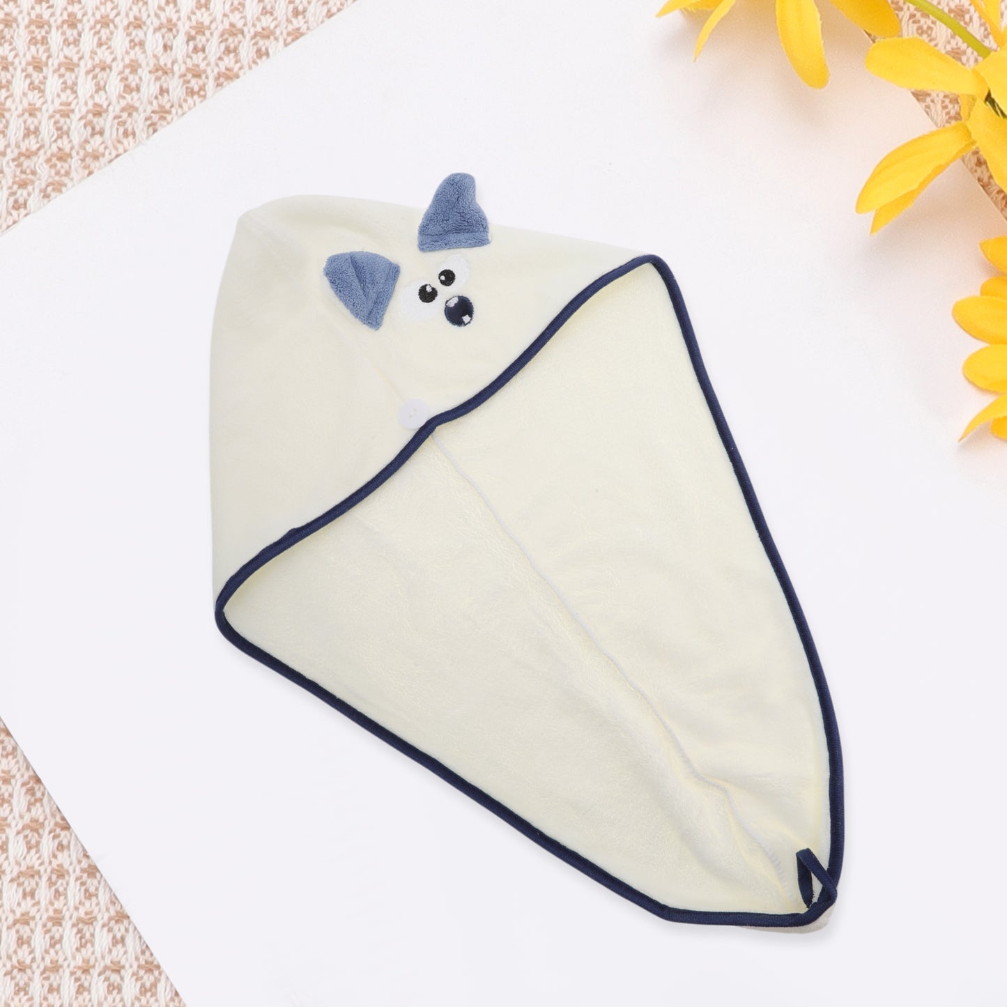 1 Pc Soft Cute Cartoon Pattern Hair Drying Towel for Bathroom Beige
