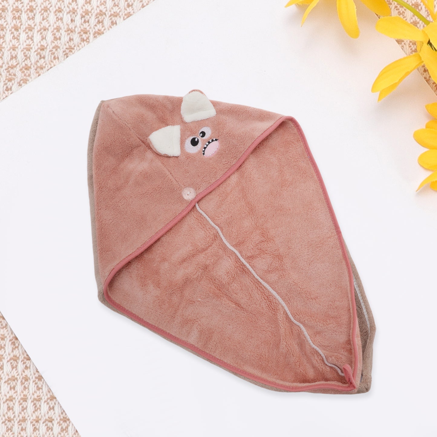 1 Pc Soft Cute Cartoon Pattern Hair Drying Towel for Bathroom Pink
