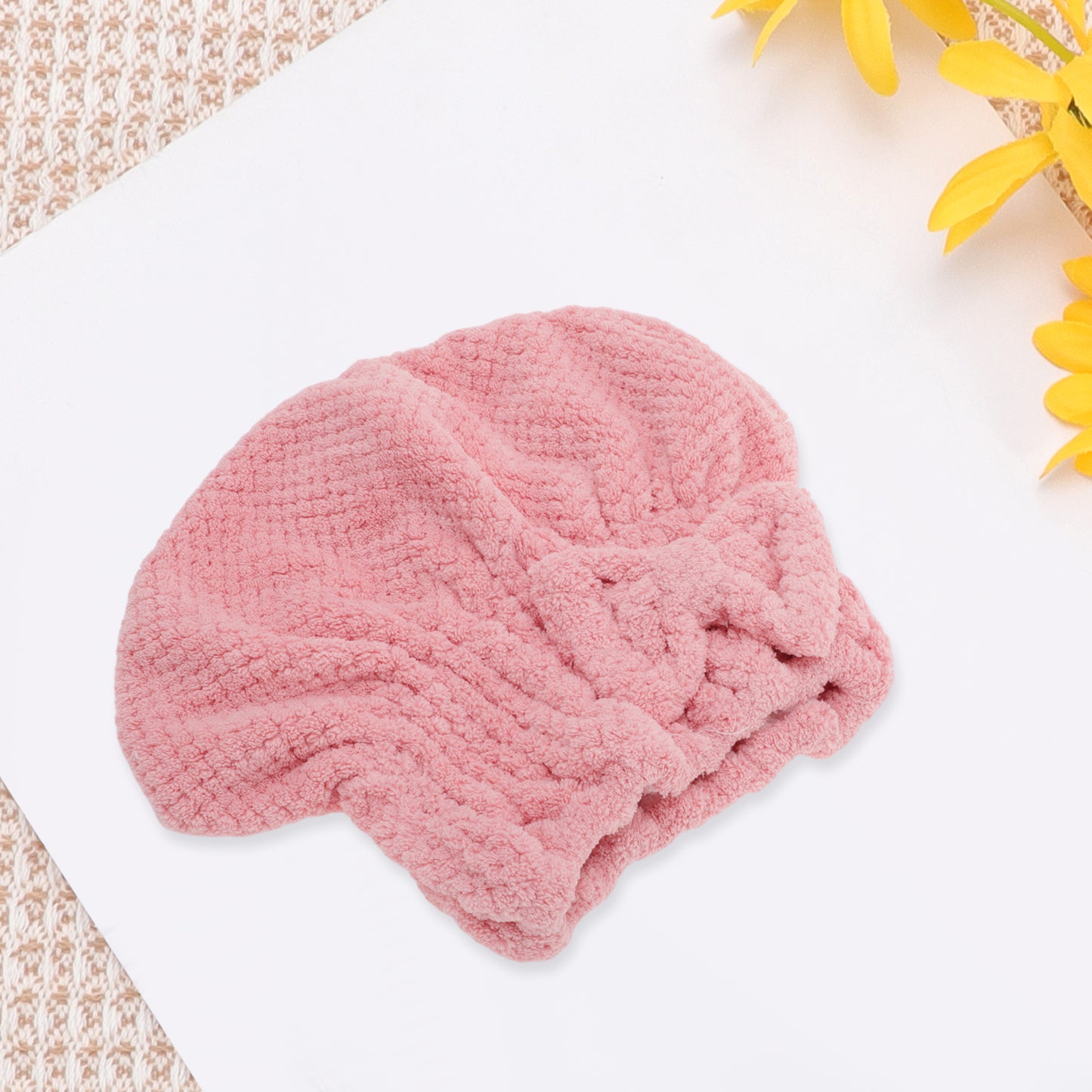 1 Pc Water-absorbent Bow Hair Towel Drying Cap for Bathroom Pink