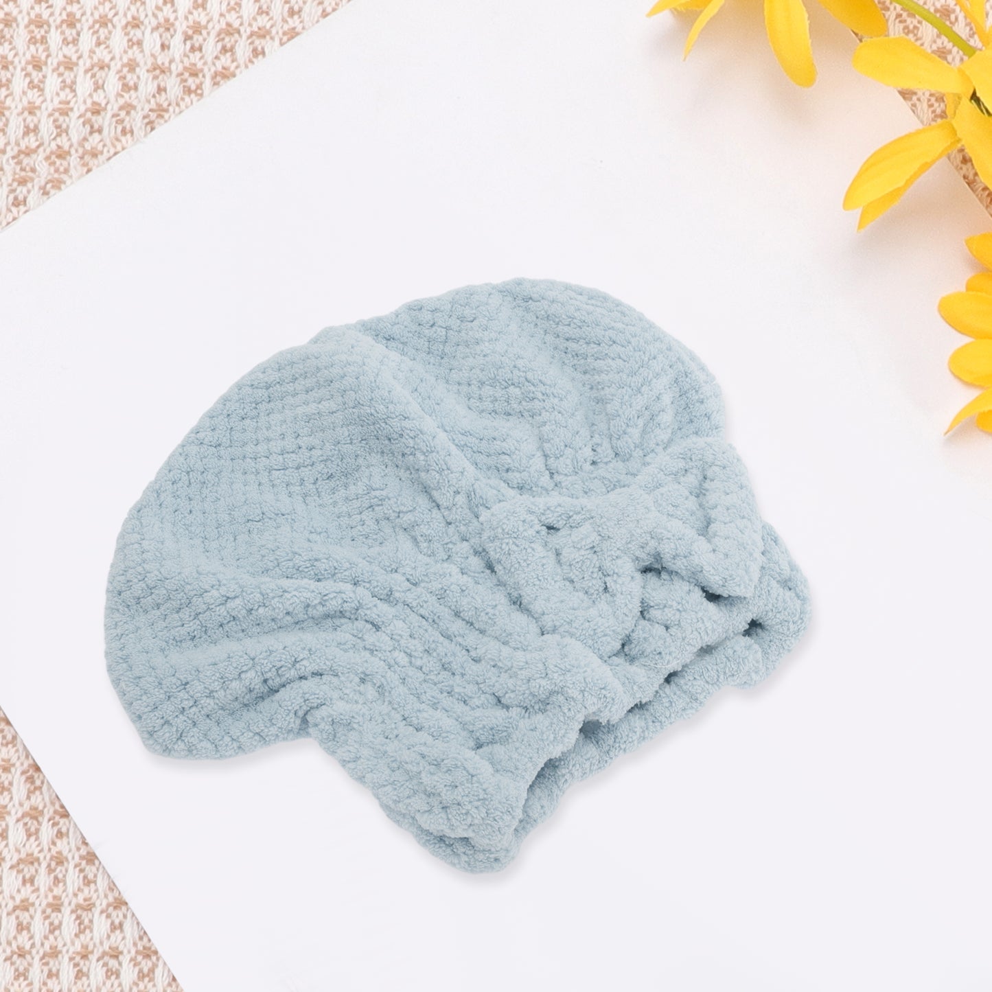 1 Pc Water-absorbent Bow Hair Towel Drying Cap for Bathroom Gray Blue
