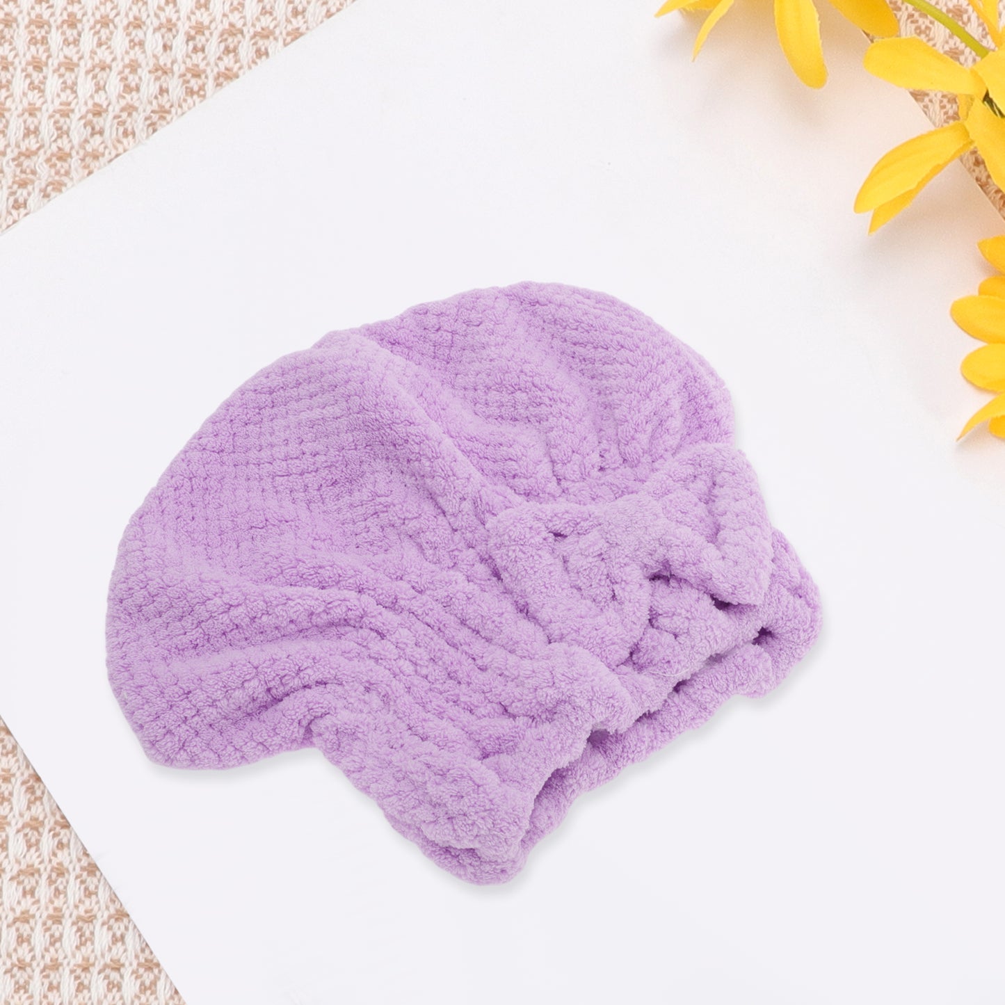 1 Pc Water-absorbent Bow Hair Towel Drying Cap for Bathroom Purple