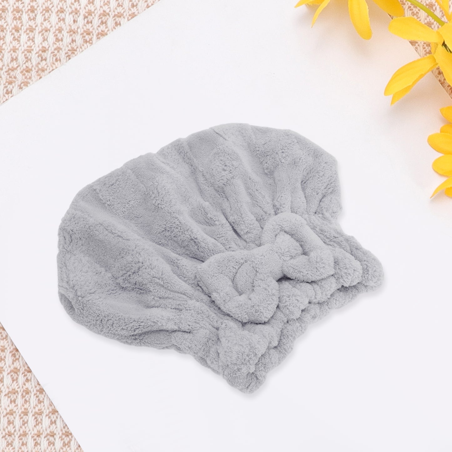 1 Pc Comfortable Bow Hair Towel Drying Hair Cap for Bathroom Gray