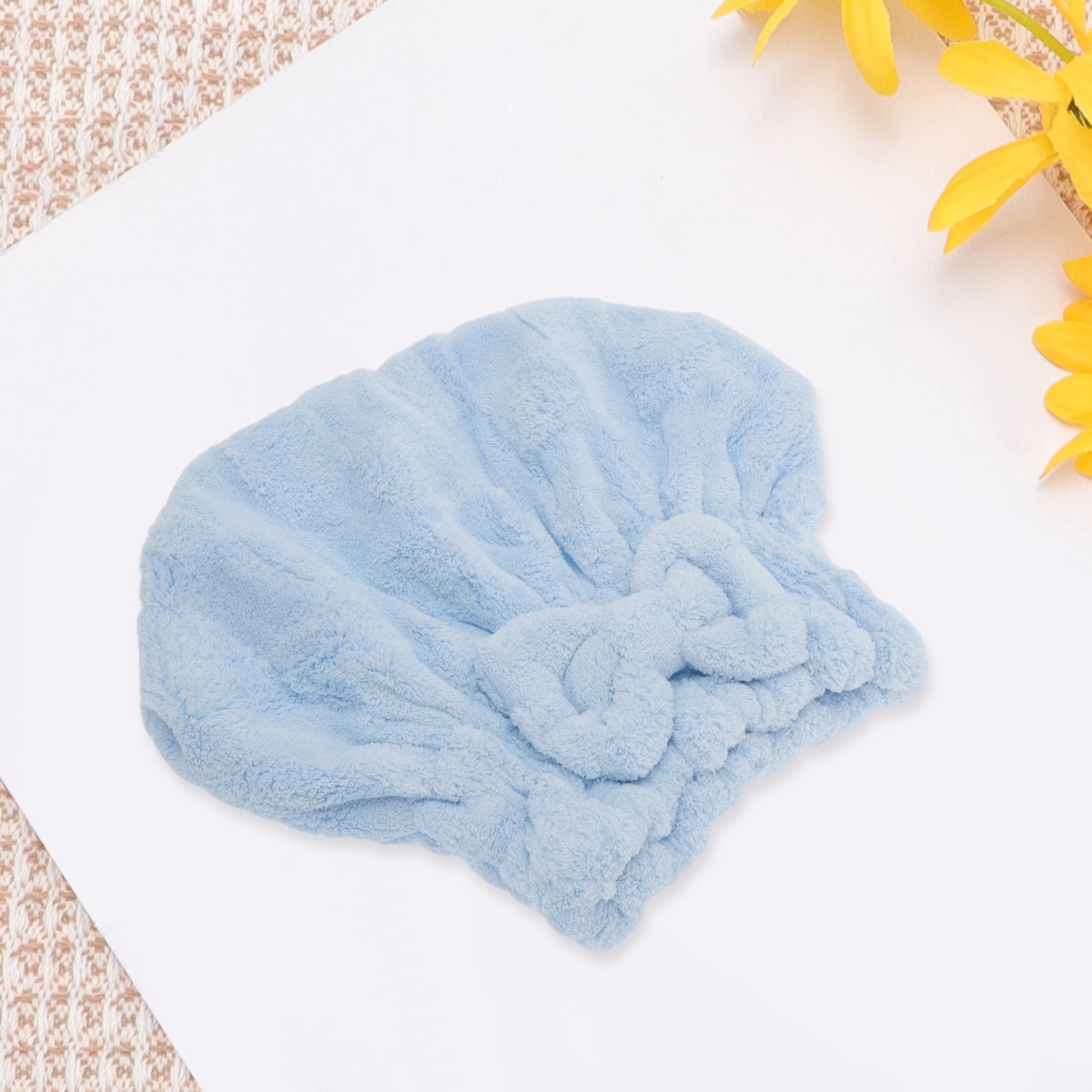 1 Pc Comfortable Bow Hair Towel Drying Hair Cap for Bathroom Blue