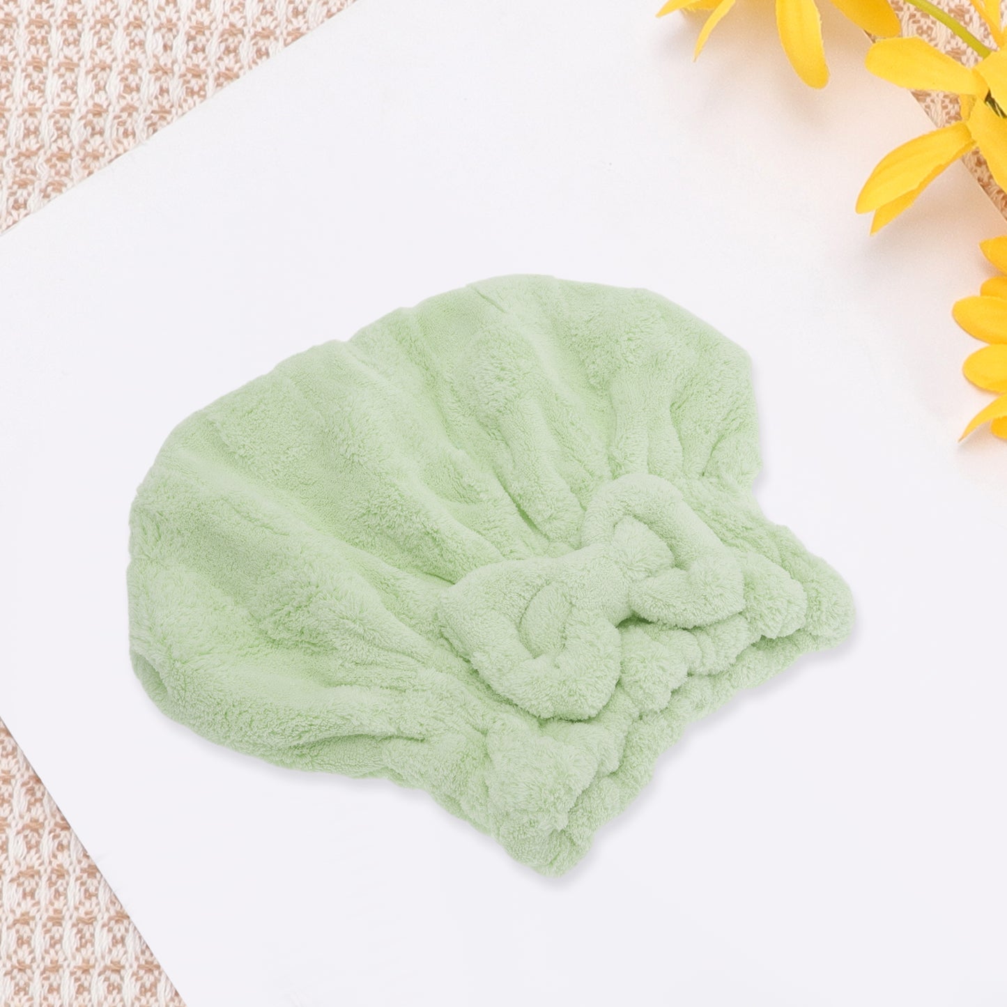 1 Pc Comfortable Bow Hair Towel Drying Hair Cap for Bathroom Green