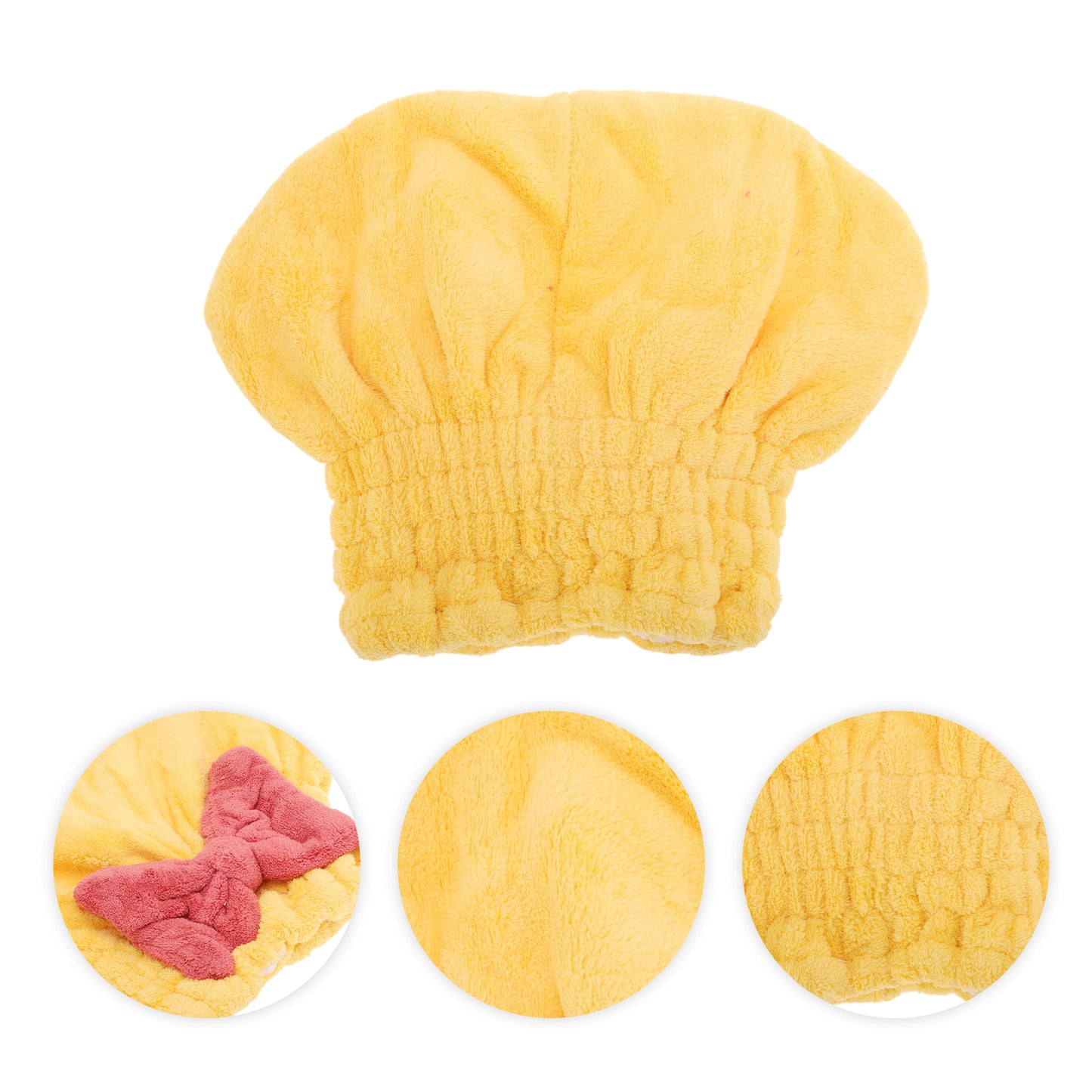 1 Pc Water-absorbent Bow Hair Drying Towel Hair Cap for Bathroom Yellow