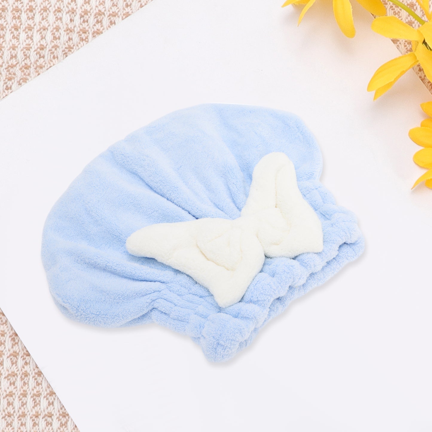 1 Pc Water-absorbent Bow Hair Drying Towel Hair Cap for Bathroom Blue
