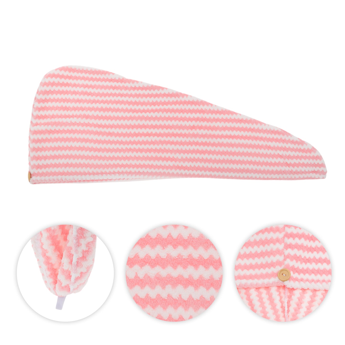 1 Pc Water-absorbent Wave Pattern Hair Drying Towel for Bathroom Pink
