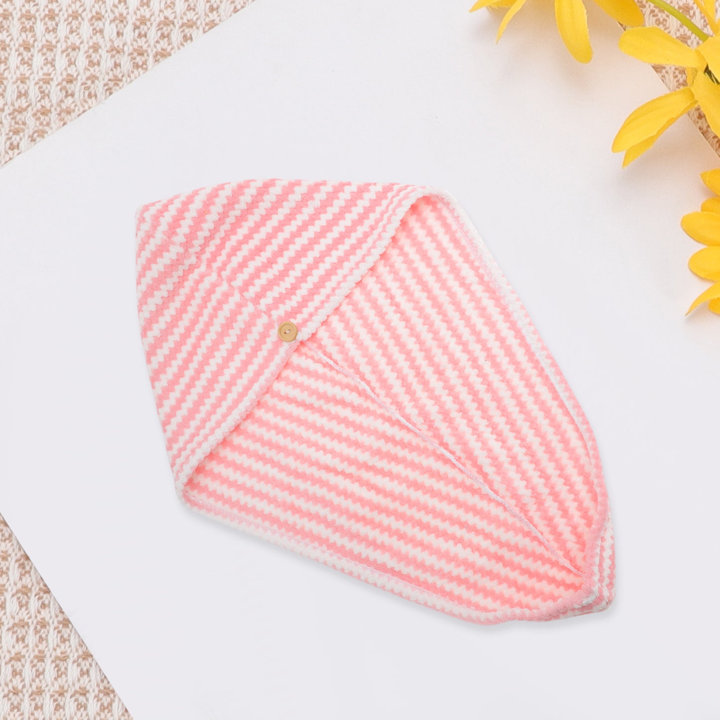 1 Pc Water-absorbent Wave Pattern Hair Drying Towel for Bathroom Pink