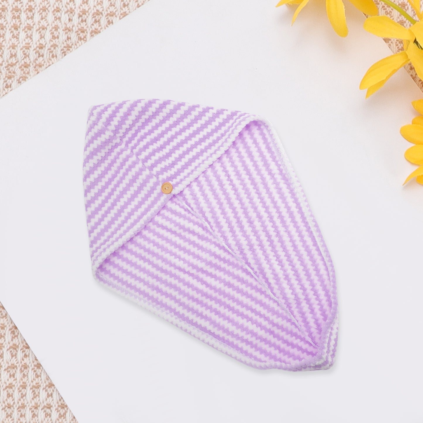 1 Pc Water-absorbent Wave Pattern Hair Drying Towel for Bathroom Purple