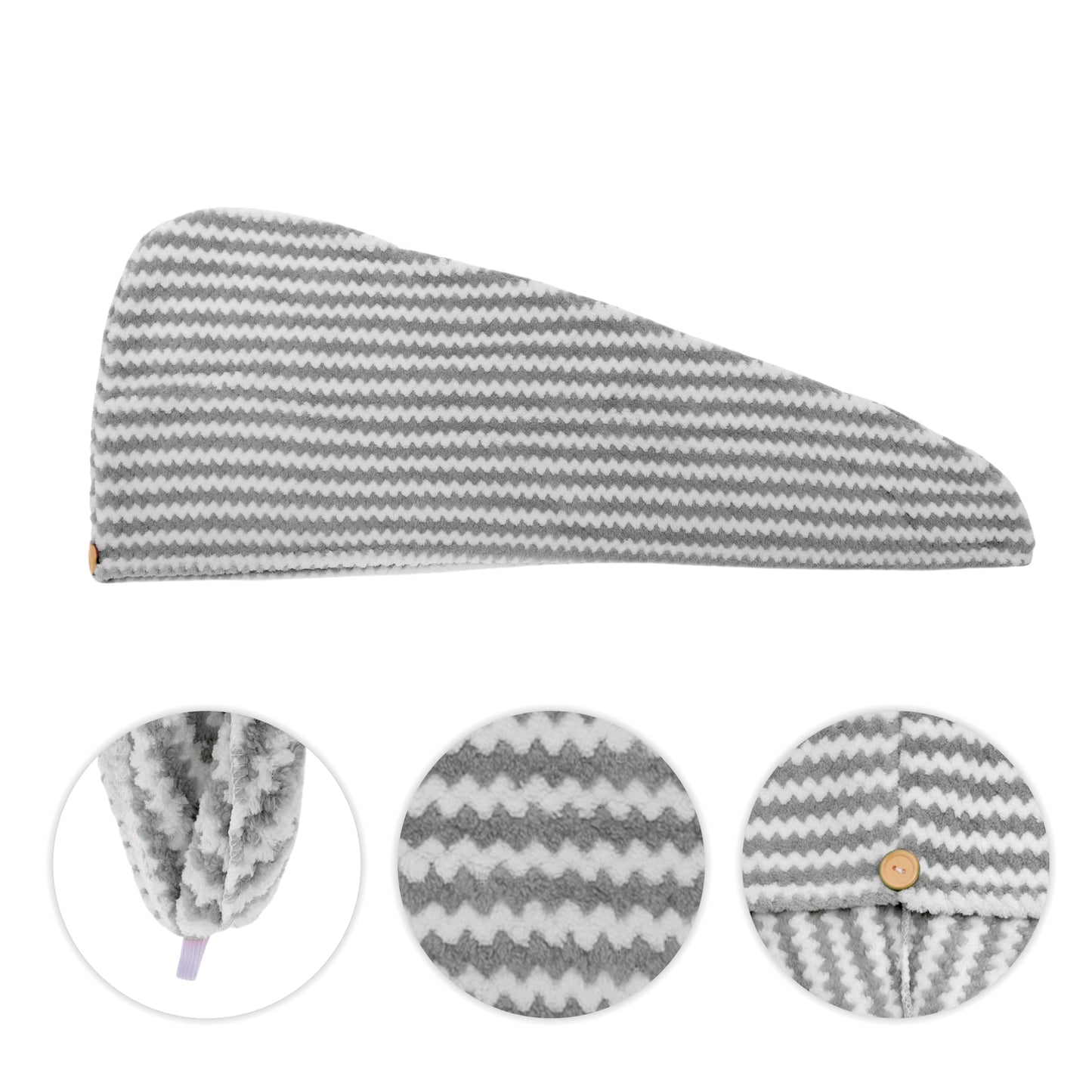 1 Pc Water-absorbent Wave Pattern Hair Drying Towel for Bathroom Gray