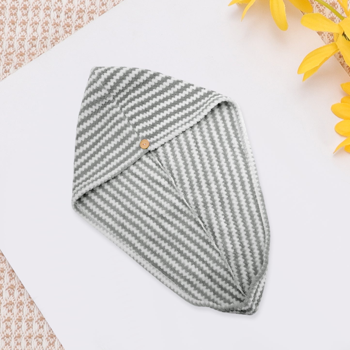 1 Pc Water-absorbent Wave Pattern Hair Drying Towel for Bathroom Gray