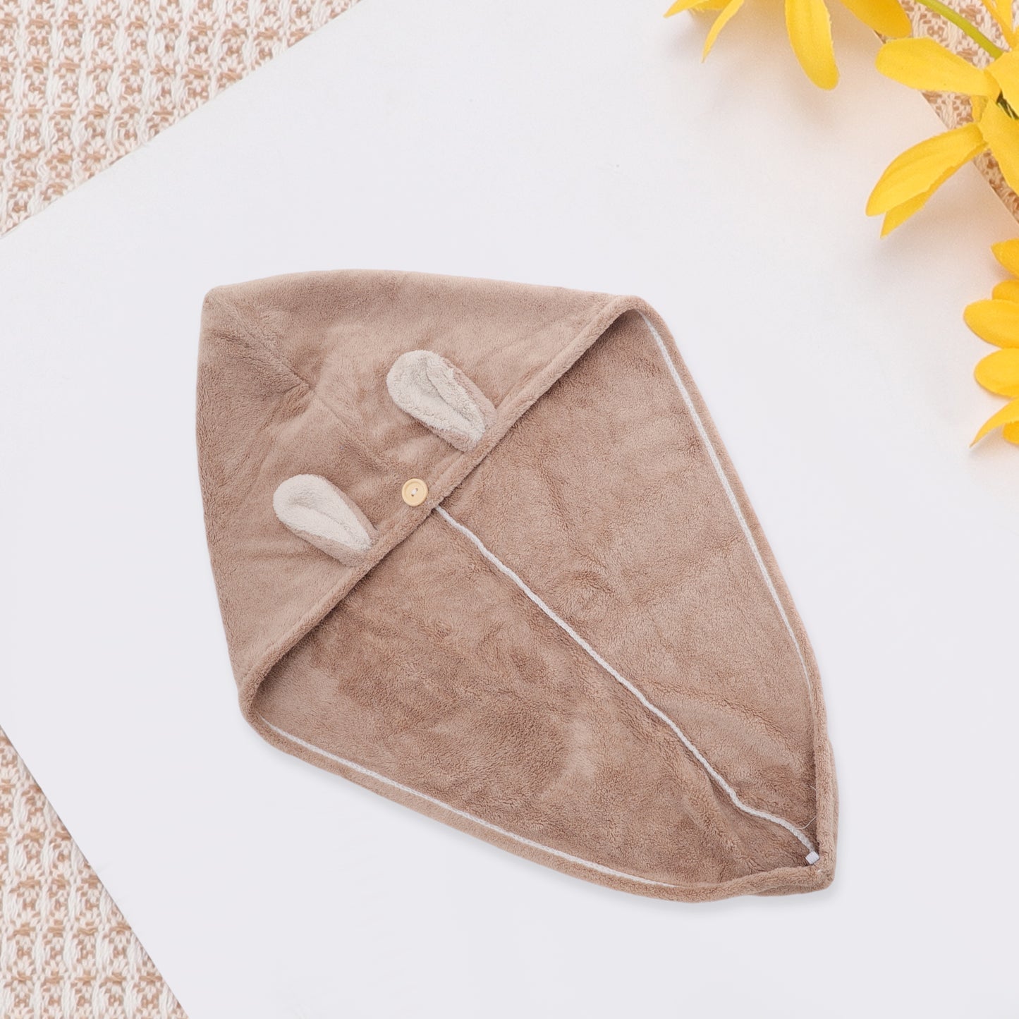 1 Pc Comfortable Rabbit Ears Hair Towel for Bathroom Hotel Light Brown